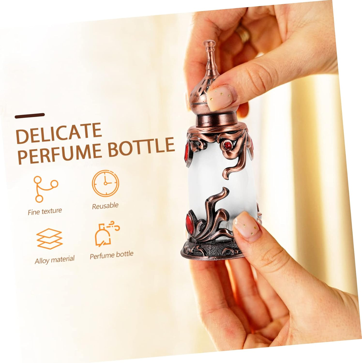 Perfume Bottle Essential Oil Bottle Vintage Decor Metal Decor Retro Decor Portable Perfume Bottle Metal Trim Decorative Bottle for Perfume Alloy Old Fashioned Container image number 6