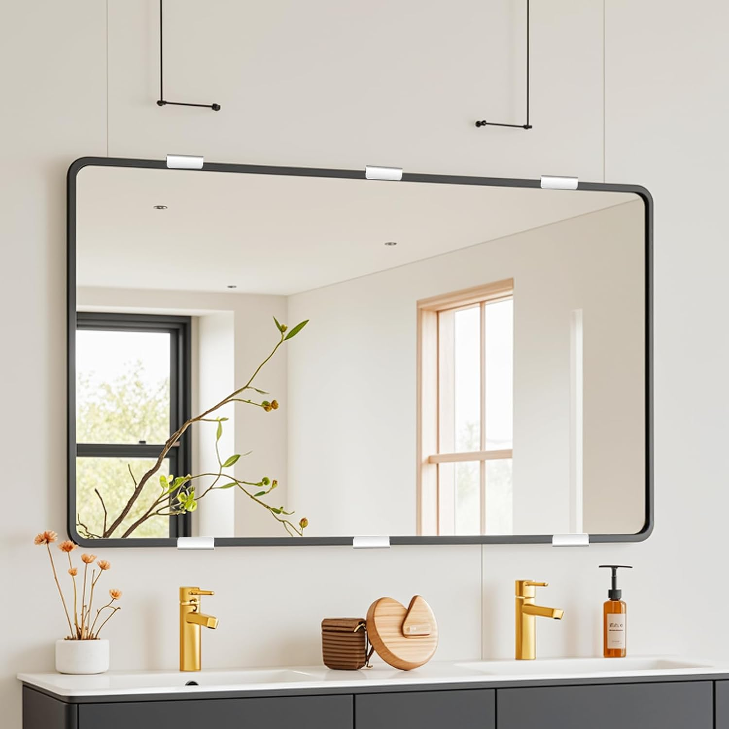 8PCS Mirror Clips for Wall Mounting,Mirror Mounting Hardware,Mirror Clips for Frameless Mirror,J Hooks for Hangingheavy Duty Mirror Hanger Hardware for Frameless Mounting Wall Tile Billboard Display image number 3