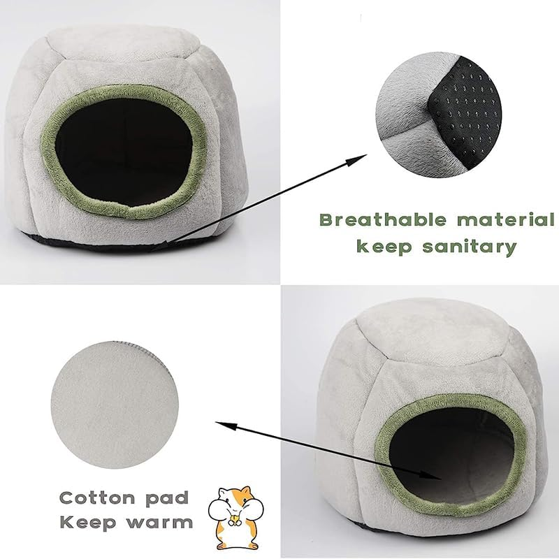 Cozy Soft Plush Tent Bed for Small Animals - Ideal Hideout Cave for Guinea Pigs, Hamsters, Bunnies, Chinchillas, Ferrets & More - Warm Comfort Shelter in Grey/Green