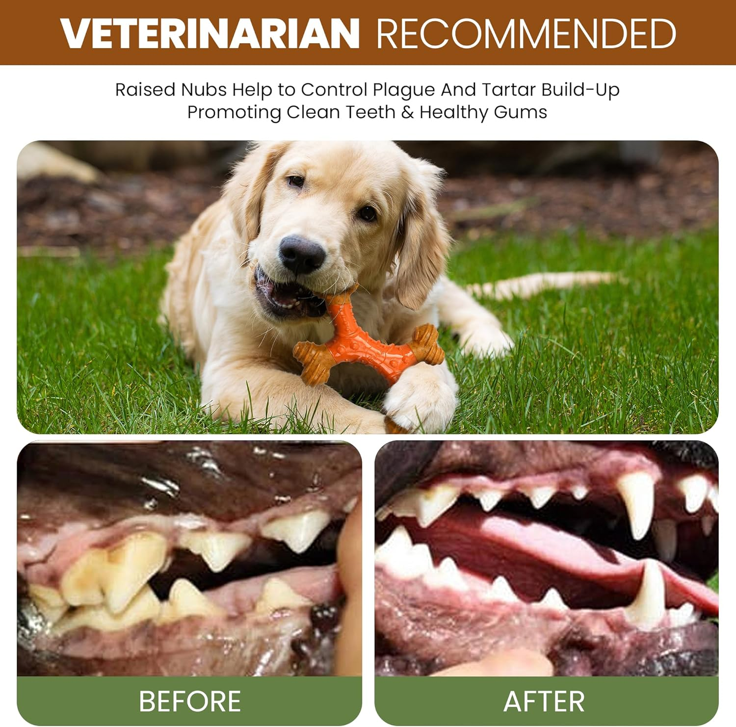 Bambone Dental X-Bone 8" / Dog Toys for Aggressive Chewers | Dog Chew Toy | Bone | Chew Toys for Aggressive Dogs | Interactive Dog Toy/Peanut Butter image number 4