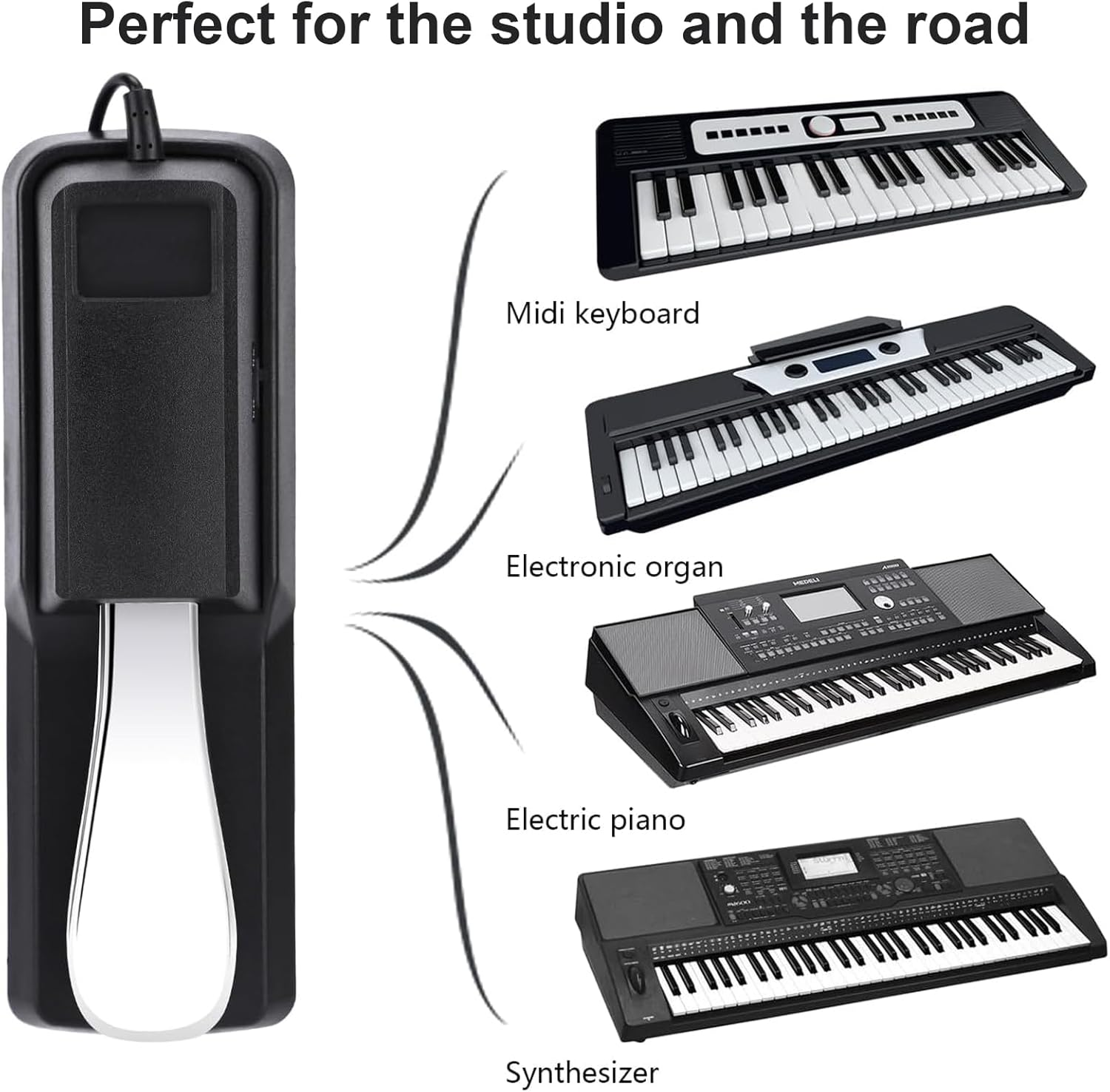 Sustain Pedal Universal for Yamaha Casio Roland Korg Behringer Moog Piano Midi Electronic Keyboards Style with Polarity Switch, 1/4'' Input Plug