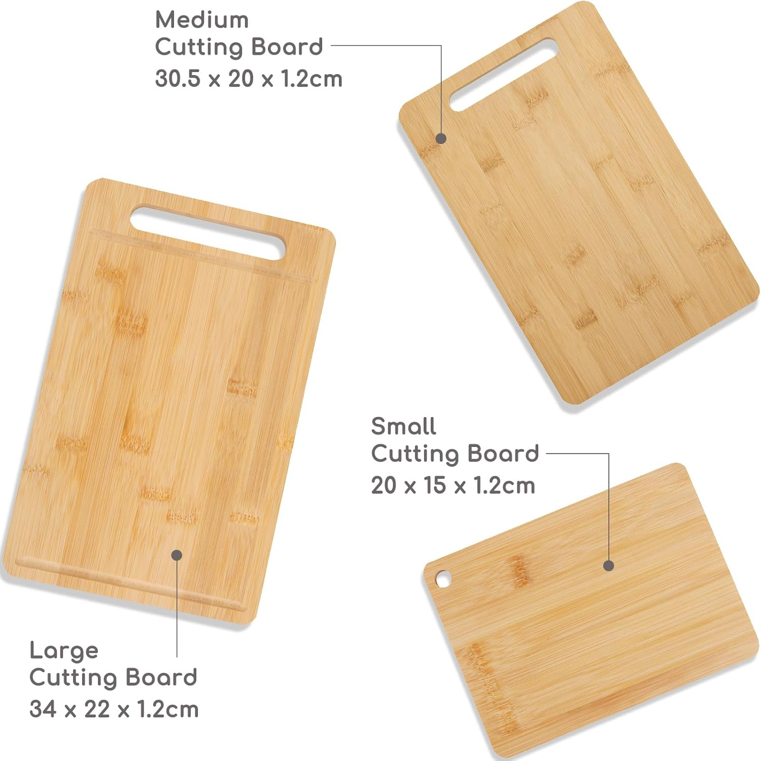 Donxote Bamboo Cutting Board Set of 3 - Butcher Block with Juice Groove for Meat, Vegetables, and Fruits - Charcuterie & Kitchen Gadgets Gift image number 2