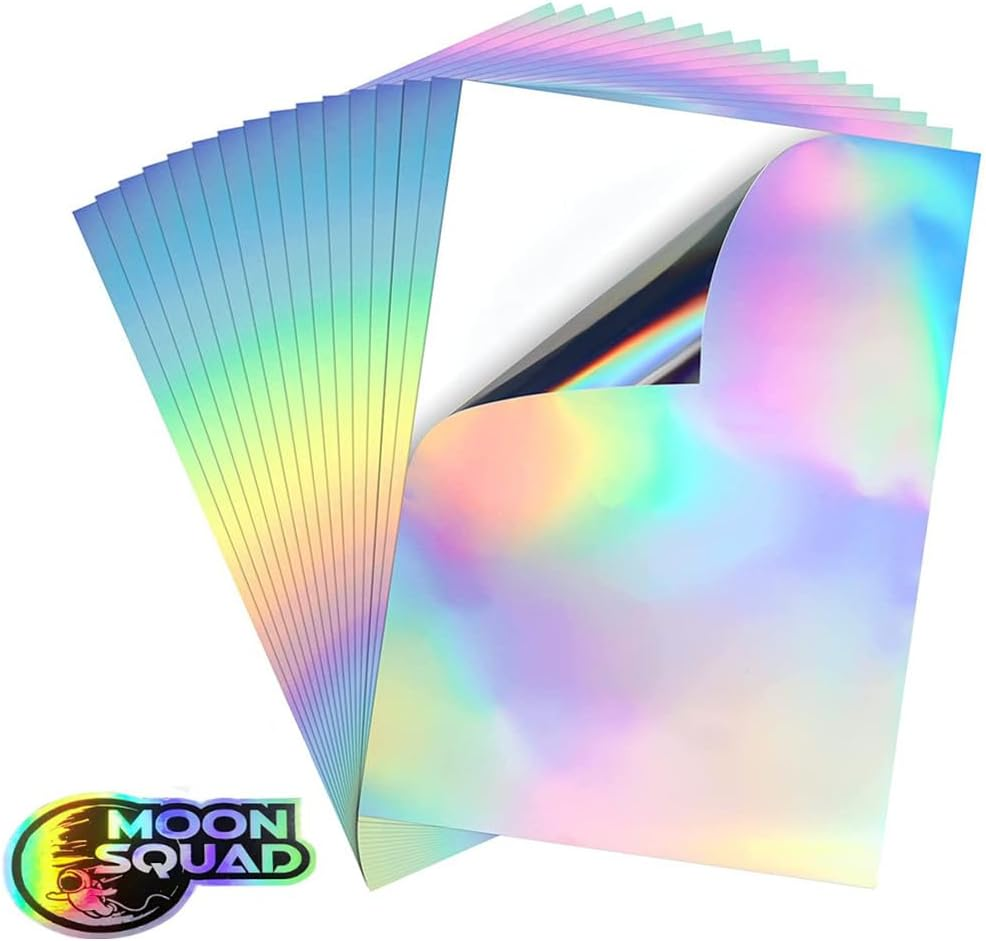 Cuicanfla 12 Pcs Holographic Sticker Paper, A4 Holographic Silver Card Metallic Rainbow Cardstock Foil Paper for Crafts Scrapbooking Shimmer Mirror Finished Shiny Sheets, for Inkjet, Laser Printer image number 1