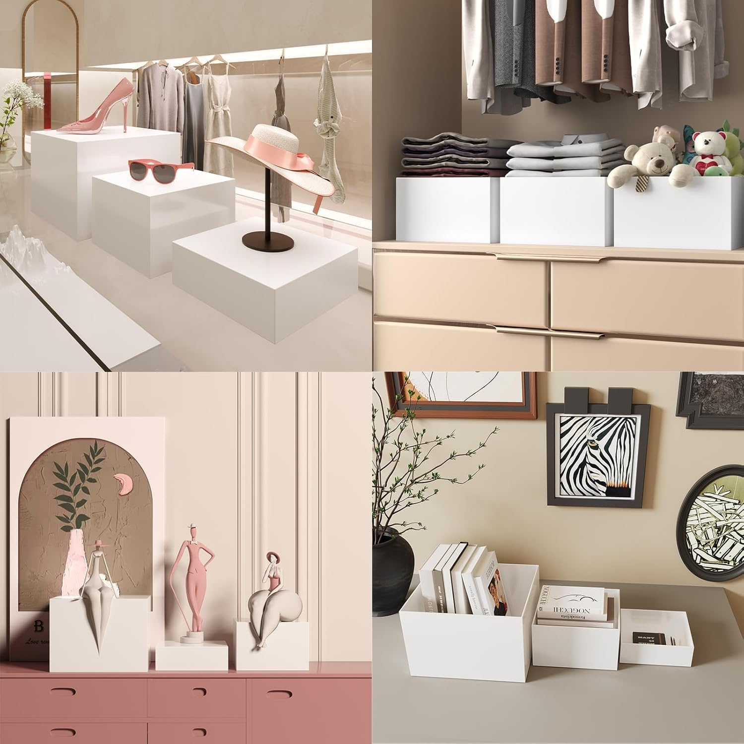 6PCS Buffet Risers, Food Risers for Buffet Table, Buffet Risers and Stands, Acrylic White Boxes for Food Display, White Acrylic Cube Boxes Big Size(9"-8"-2Pcs 7.5"-2Pcs 6.7") (White)