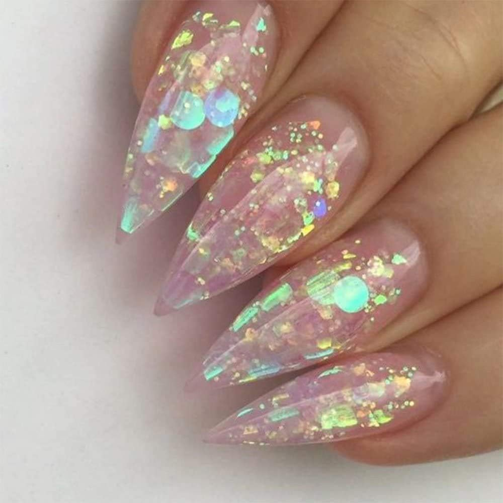 Circle Q 12-Shaped Holographic Nail Sequins Iridescent Mermaid Flakes Colorful Glitter Sticker Manicure Nail Art Design Make up DIY Decals Decoration (Mermaid) image number 3