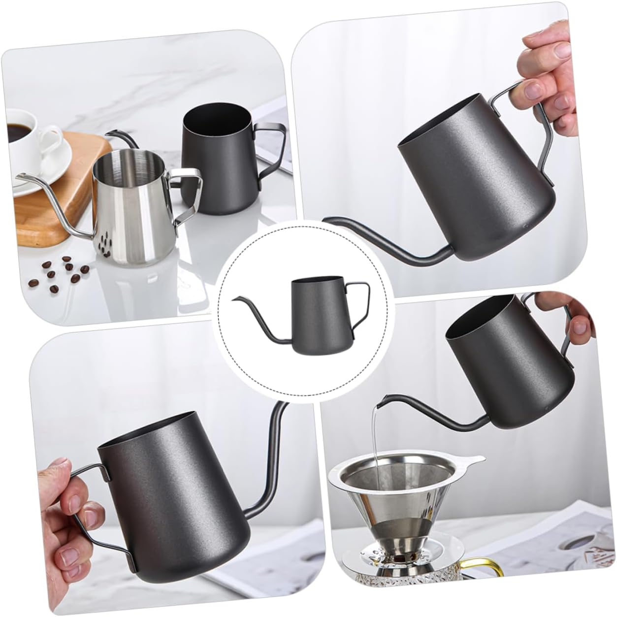 Hoement Stainless Steel Pot Espresso Pot Home Supply Hand Brew Coffee Maker Long Spout for Coffee Kettle and Daily Use - Black image number 6