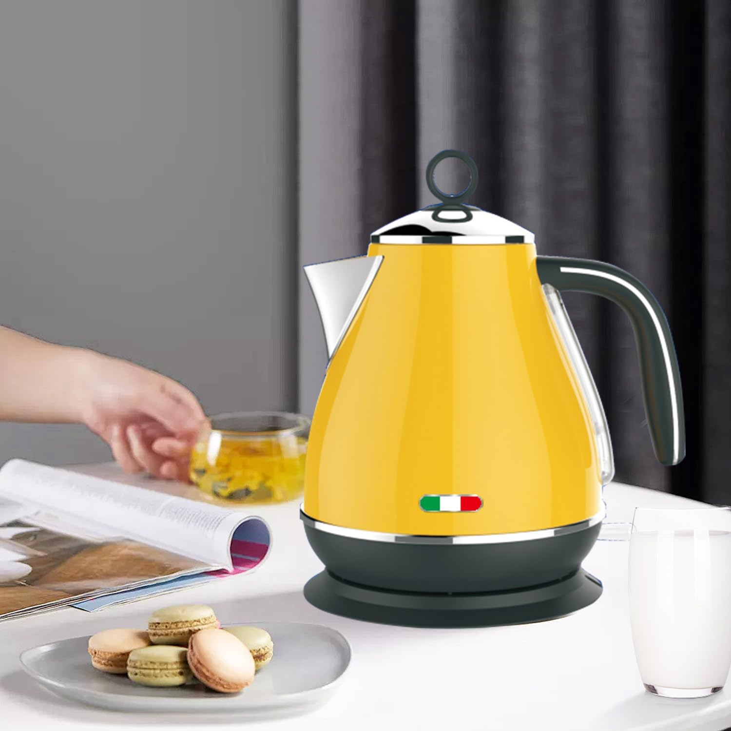 Vintage Electric Kettle Yellow 1.7L Stainless Steel Auto off 2200W image number 2