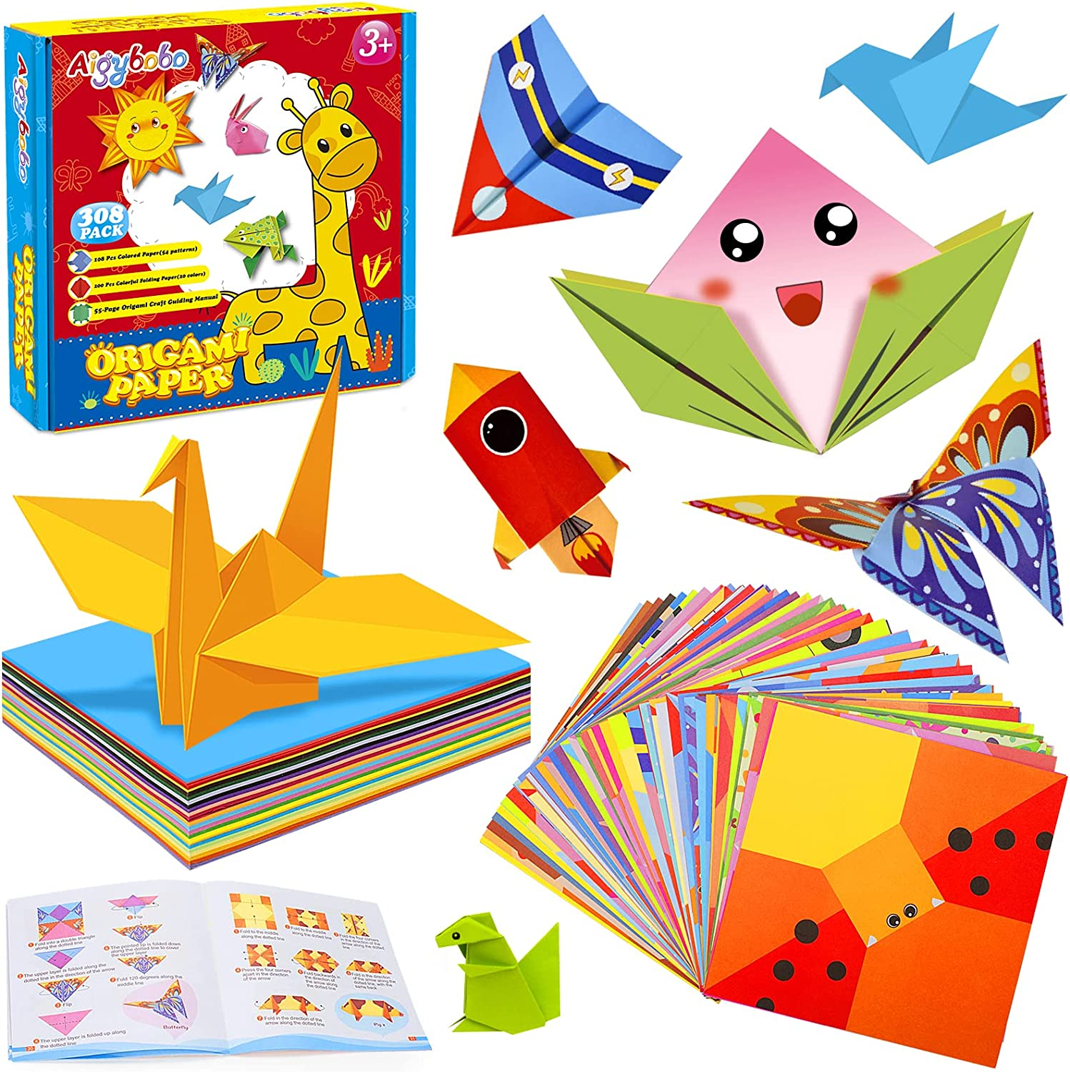 Aigybobo Origami Paper Set, 308PCS Kids Craft Paper Kit for Girls, Art Projects Supplies for School Class Craft Lessons image number 1
