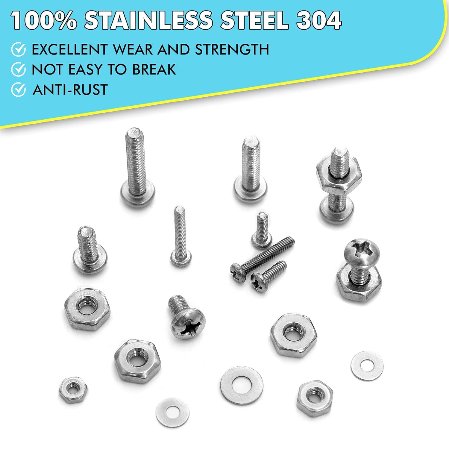 NEWURBAN - 540 Pcs #2-56#4-40#6-32 Phillips Pan Head Screws Bolt Nut Flat Washers 304 Stainless Steel image number 3