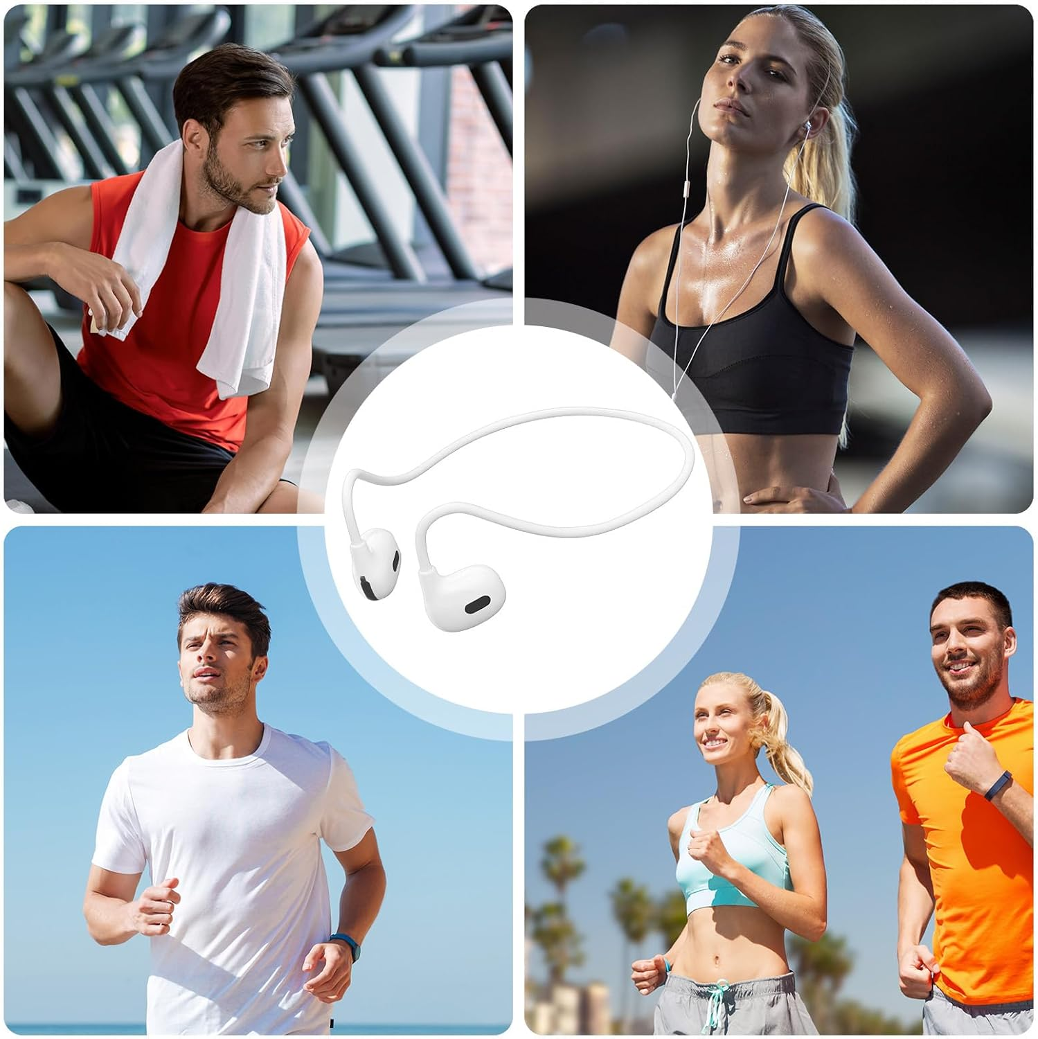 Qkbuza Bone Conduction Headset,Open Ear Wireless Earbuds,Swimming Headphones | for Running Workout Gym Fitness Outdoor Travel Commuting Cycling Hiking Training - White image number 3