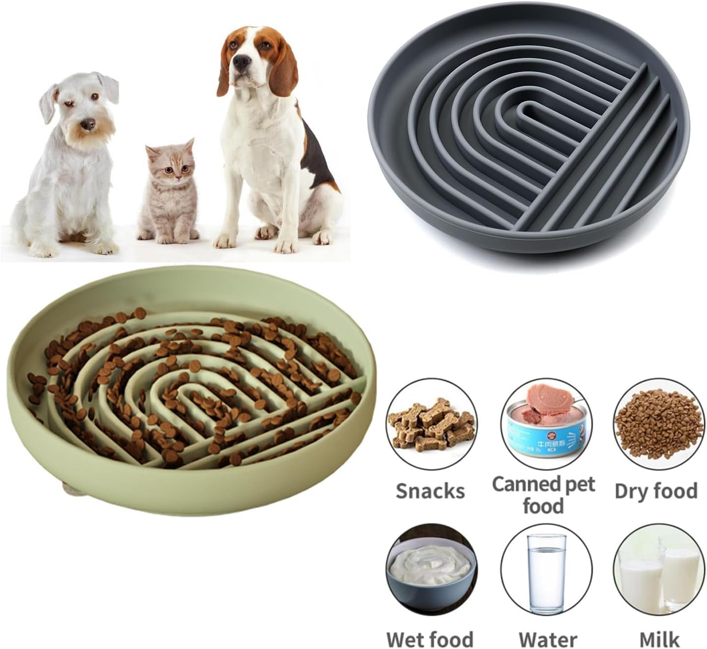 Taicols Slow Feeder Dog Bowls, Silicon Dog Bowl Slow Feeder, Non Slip Dog Slow Feeder Bowl, Cat Slow Feeder, Puzzle Silicone Dog Feeding Bowls with Suction Cups, Anti-Choking, Reduces Boredom, Anxiety image number 1