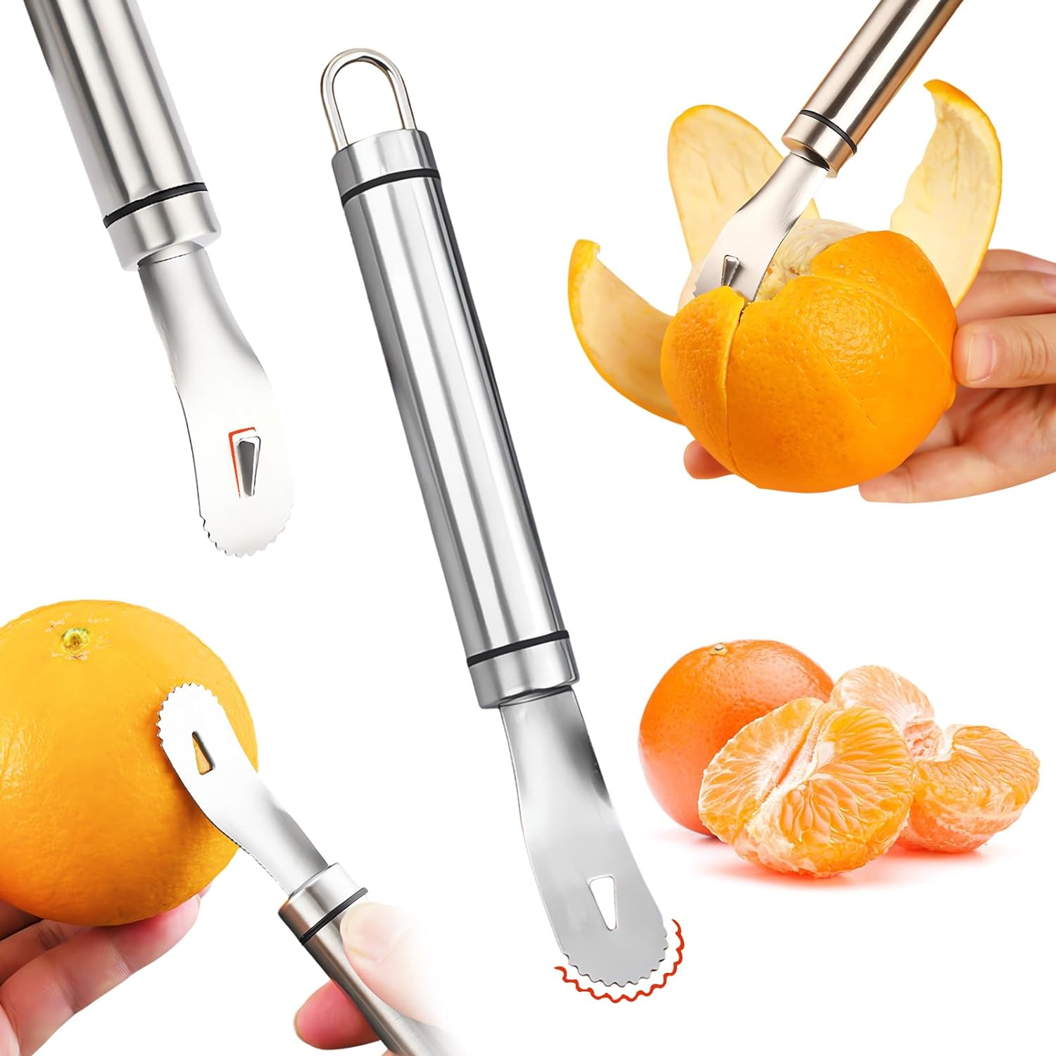 Stainless Steel Orange Peeler | Easy to Peel | Long Handle Orange Citrus Peeler Tool | Triangular-Blade & Zigzag-Shovel Orange Peeler Gadget image number 5