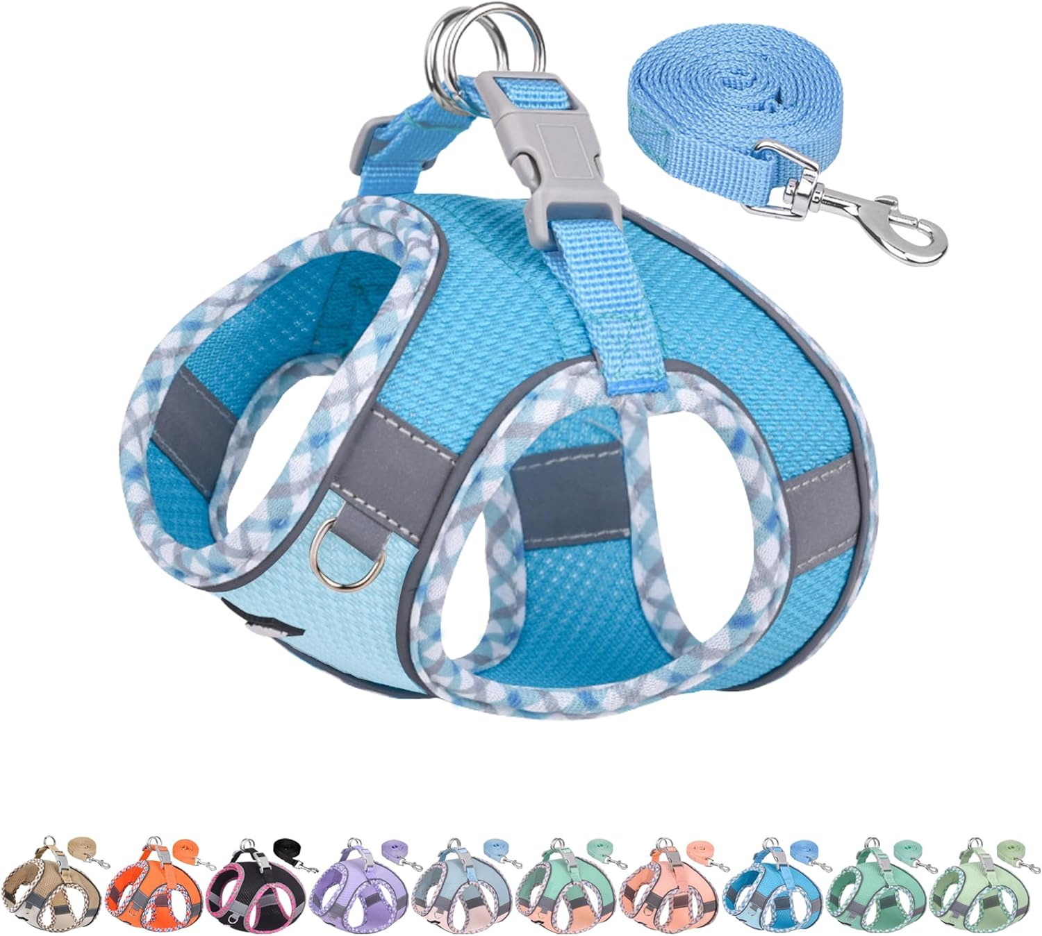 AIITLE Tiny Dog Harness - Lightweight Mesh Step-In Vest for Puppy, Reflective & Escape-Proof Design with High-Stick Magic Tape - Outdoor Use for Chihuahua, Maltese, Shih Tzu(Turquoise-Pink, XXXS)