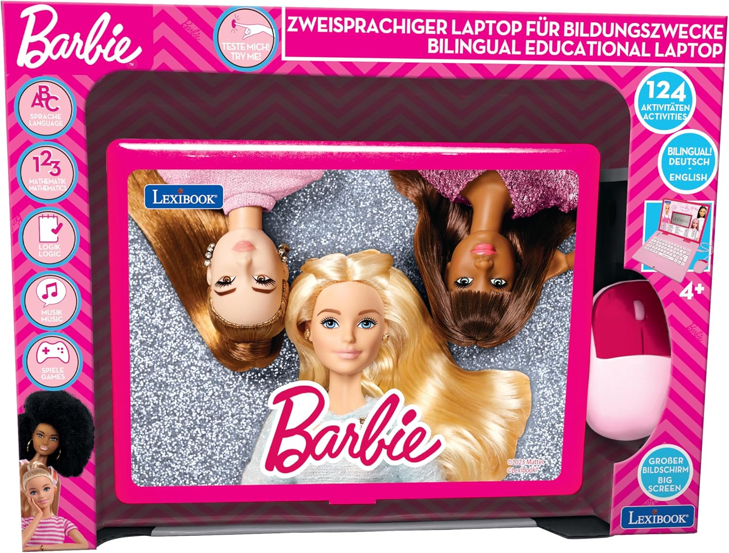 Lexibook Barbie Educational and Bilingual Laptop in English/German, Toy for Kids with 124 Activities to Learn, Play and Music, Pink, Jc598Bbi3 image number 3