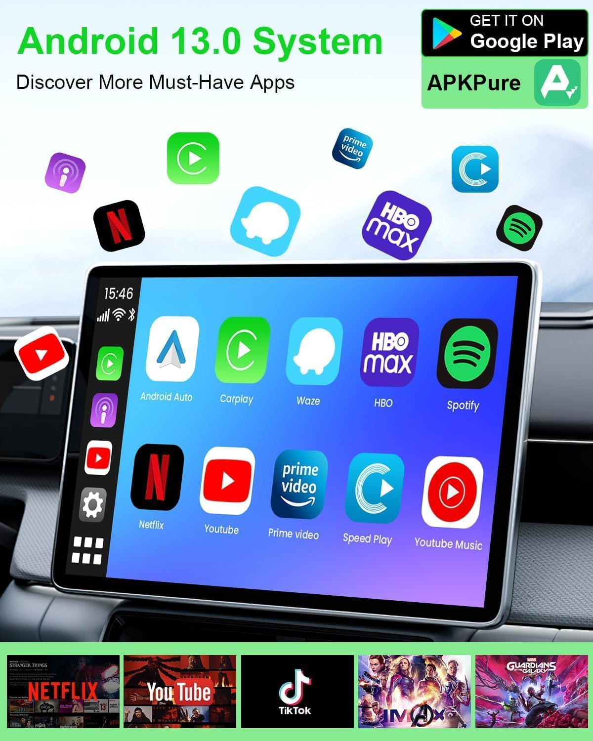 5 in 1 Wireless Carplay Adapter and Android Auto Adapter, 4+64GB AI Box Support Netflix/Youtube/Tf Card, Wireless Carplay Dongle for OEM Wired Carplay Cars, Iphone Ios10+ Android 11.0+ image number 5