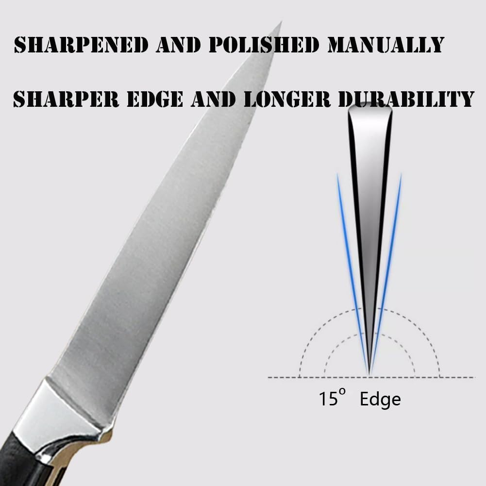 Paring Knife 3.5 Inch Small Kitchen Knife Manual Sharpened 5Cr15Mov Stainless Steel Fruit Knife Full Tang with 3 Rivets in Ergonomic Pakkawood Handle image number 6
