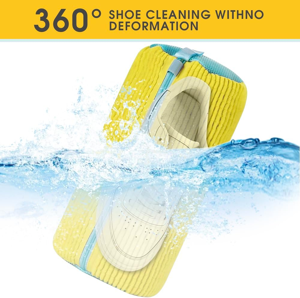 Chamgeco 2PCS Shoe Washing Machine Bag, Large Laundry Shoe Bag for Washer and Dryer, Reusable Shoe Cleaning Bags for Sneakers, Tennis & Gym Shoes, 360&deg; Wrap-Around Cleaning (Yellow, 2PCS) - Blue image number 7