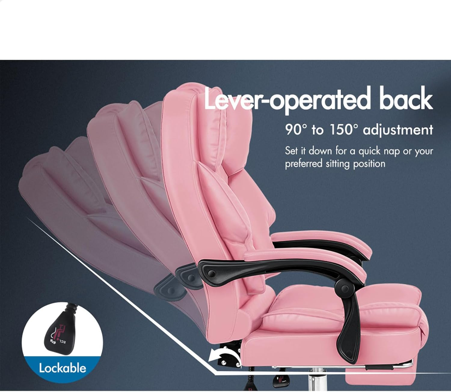 ALFORDSON PU Leather Pink Office Chair with High Backest Footrest for Home, Ergonomic Chair with Massage, 150&deg; Recline and 360&deg; Swivel, Gaming Executive Computer Racer Seater Adjustable Height image number 2