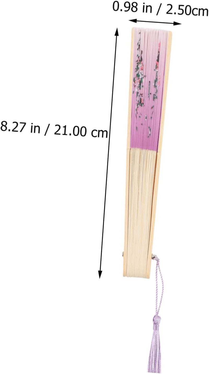CIMAXIC 2Pcs Bamboo Silk Hand Held Fans Portable Folding Fan for Women Men Decor Stage Performance image number 6