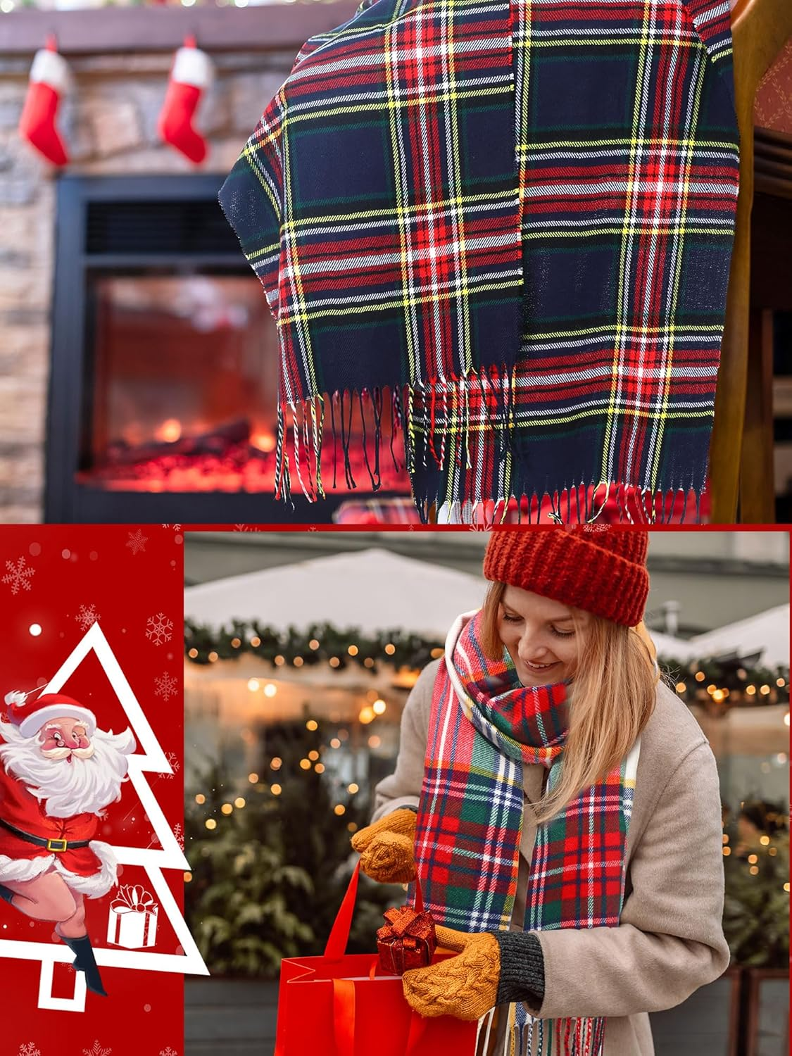 8 Pcs Christmas Checked Scarf Long Winter Soft Scarf Warm Scottish Tartan Plaid Bulk Classic Buffalo Plaid Shawls Wraps for Women Men Gift image number 1