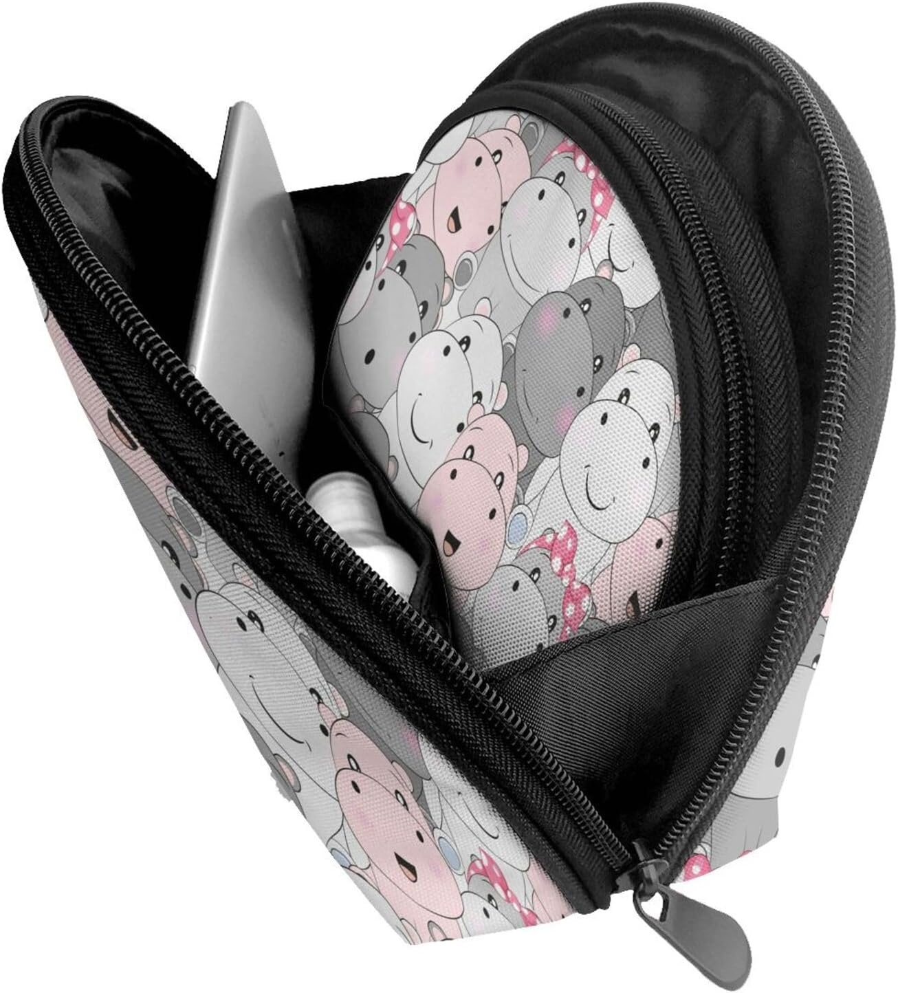 Cozimangoe Coin Pouch Makeup Bags Set, 2 Piece Shell Shape Cosmetic Bag with Pockets for Daily Travel Handbag Lipstick Keys Toiletry, Personalized Cute Baby Hippos image number 4