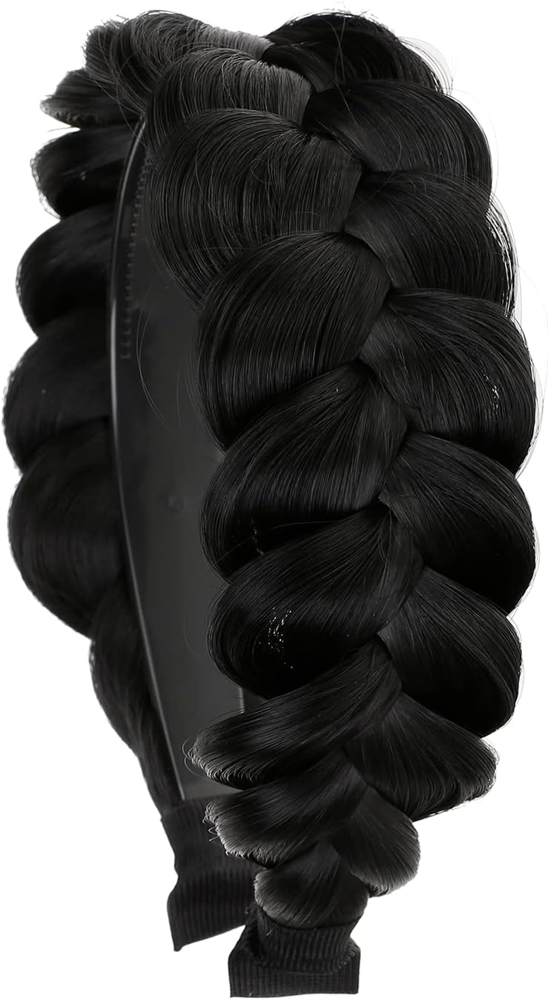 Vowyore Synthetic Hair Braided Headband Braided Hair Hoop Classic Chunky Wide Plaited Wedding Fluffy Braids Wig Women Girl Beauty Accessory - A-Color2/12 image number 5