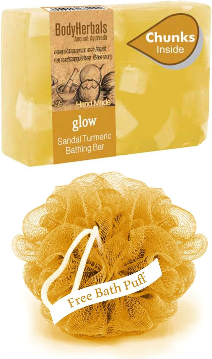 Bodyherbals Glow Soap, Hand Made Sandal Turmeric Bathing Bar with Natural Chunks (100 Grams),Beauty,Bath &Shower, Soaps.