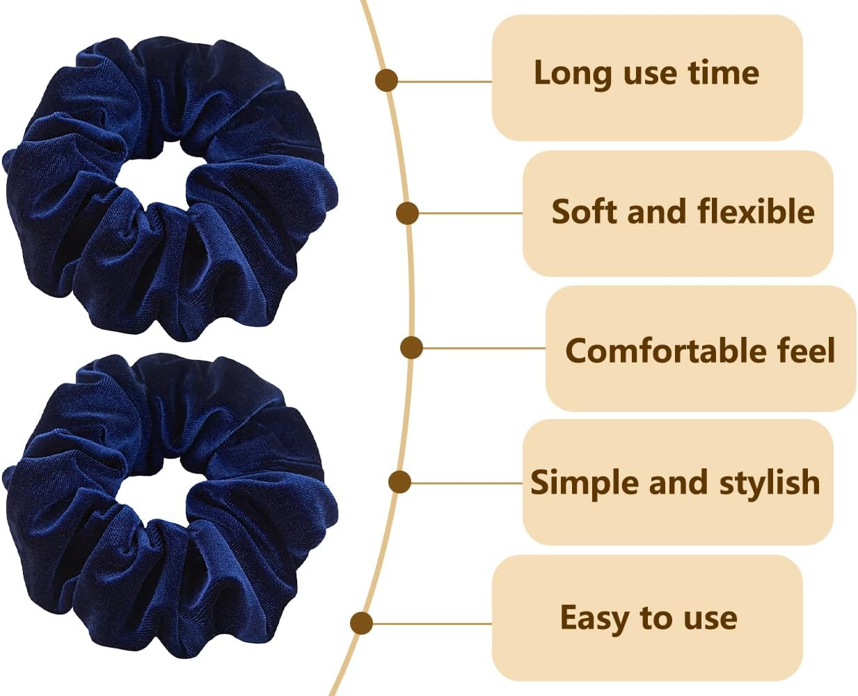 Emezddo Pack of 2 Hair Bobbles, Thick Scrunchies, Velvet Headband, Elastic Soft Headband, Fashion Headband, Cute Hair Accessories, for Long or Curly Hair, Women and Girls (Navy Blue)