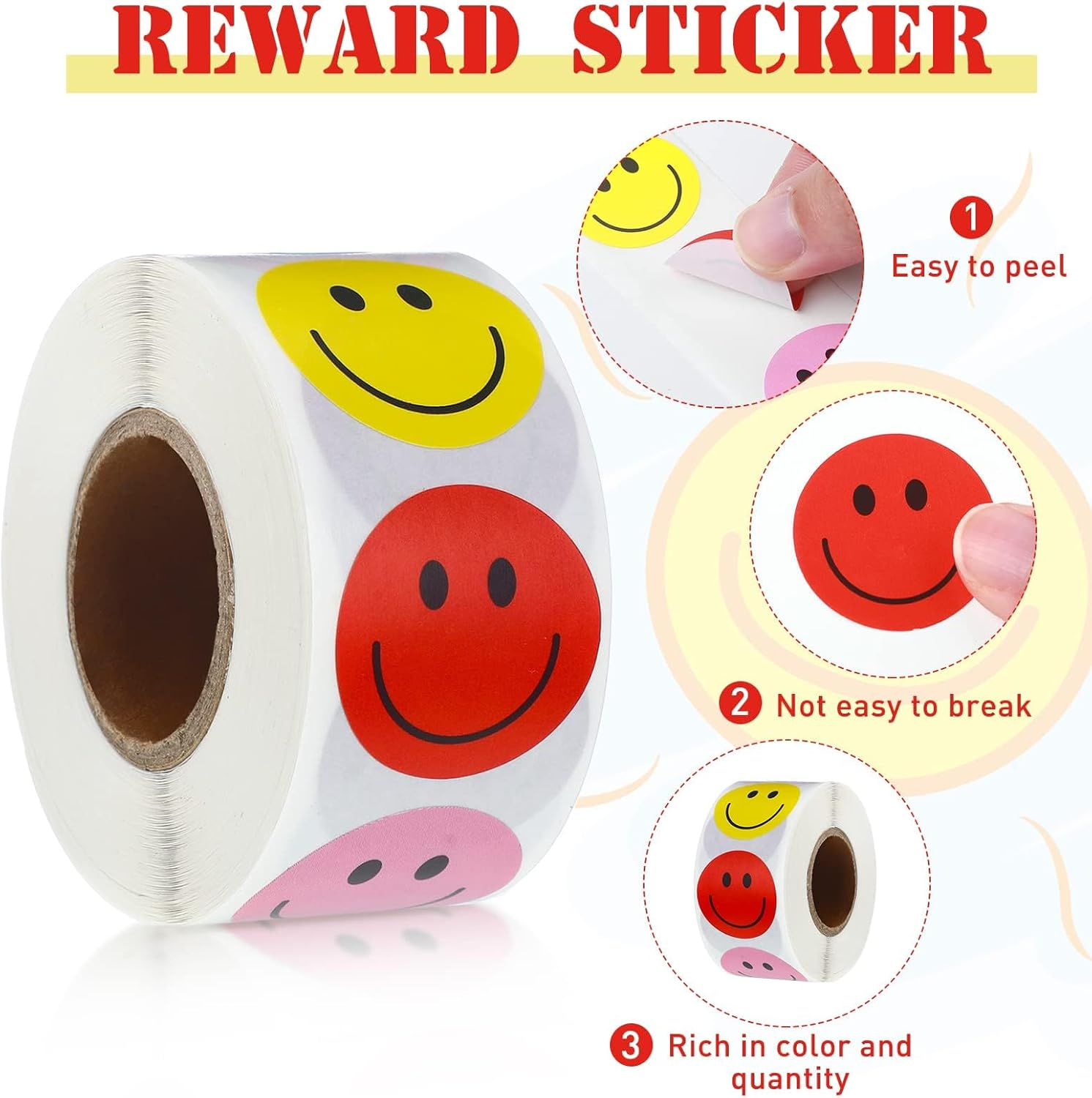 1500 Pieces Happy Smile Face Decal Small Happy Face Decal Mini Motivational Stickers Colorful Incentive Stickers Behavior Chart Stickers for Student (Assorted Color, 1 Inch) image number 2