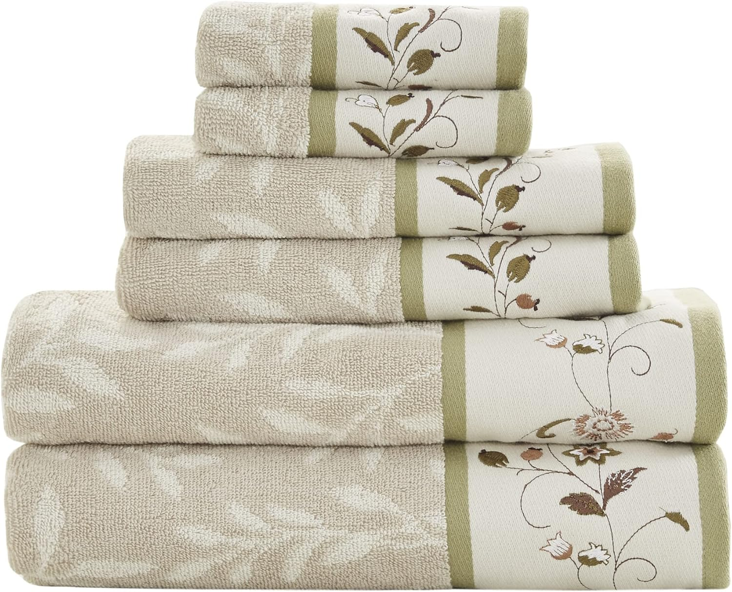 Madison Park Serene 100% Cotton Bath Towel Set Luxurious Floral Decorative Towels for Bathroom Embroidered Cotton Jacquard Design Soft Highly Absorbent for Shower 600 GSM, Multi-Sizes, Blue 6 Piece