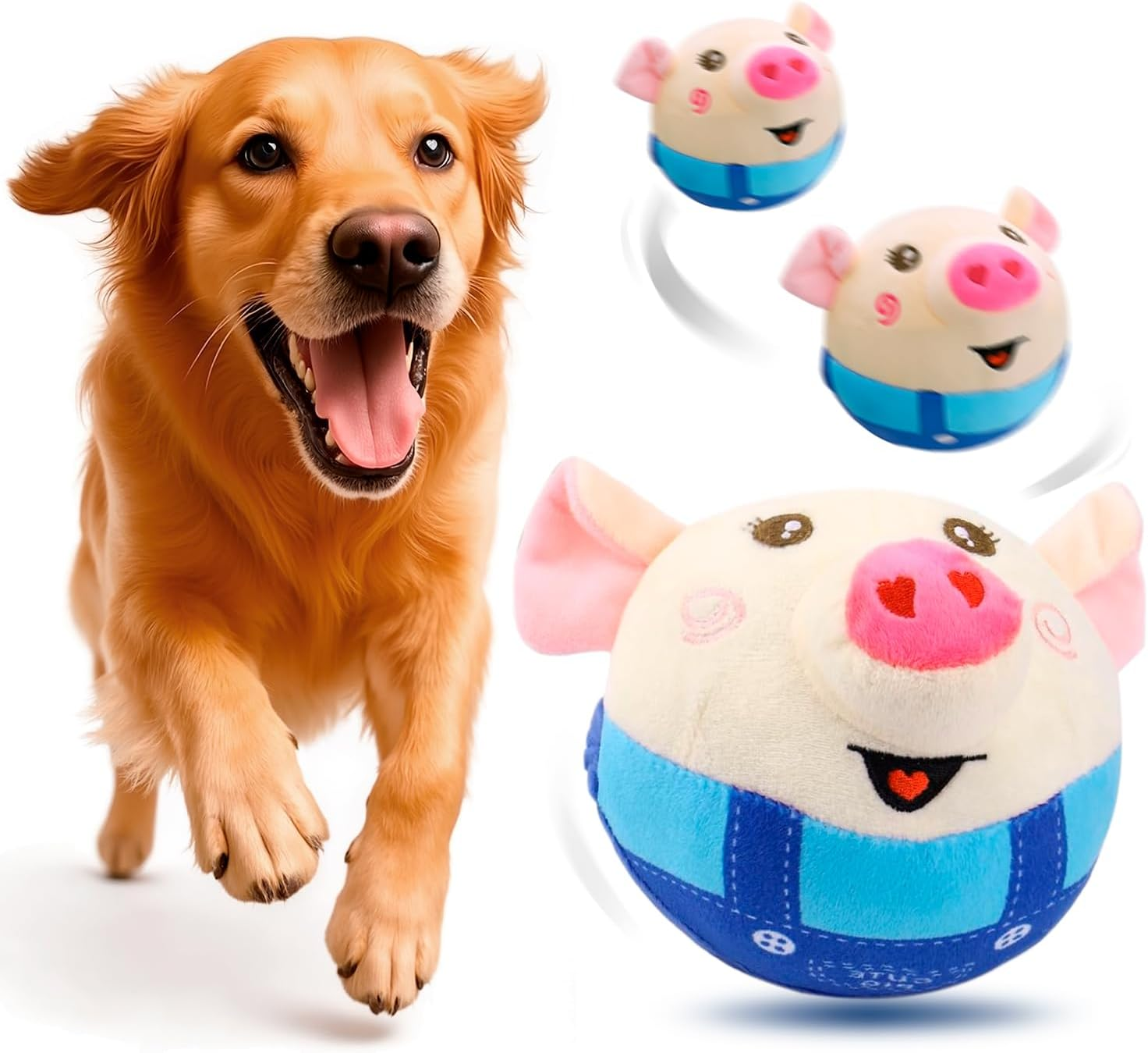 LOVELEDI Interactive Dog Toy Pig - Jumping Squeaky Dog Toys with Recording and Music Modes, Rechargeable Durable Motion Activated Automatic Rolling Ball For/Small/Medium/Large Dogs Indoor & Outdoor image number 5