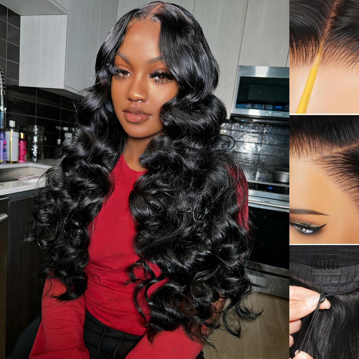 GABRIELLE 20 Inch Drawstring Body Wave Wear and Go 13X6 Lace Frontal Wigs Human Hair 200 Density HD Lace Front Wig Pre Plucked Pre Cut Glueless Wigs for Women Natural Black Glueless Human Hair Wig