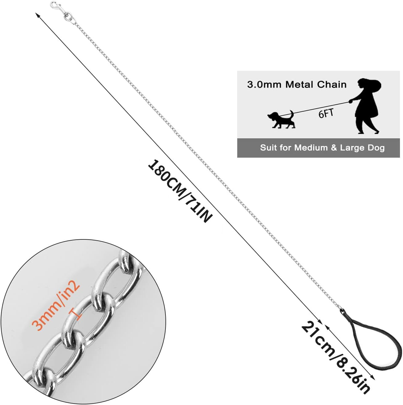 VCCLFSIA Chain Dog Leash, 6FT/1.8M Heavy Duty Metal Dog Leash with Soft Padded Handle, Chew Proof Pet Leash for Large & Medium Size Dogs image number 5