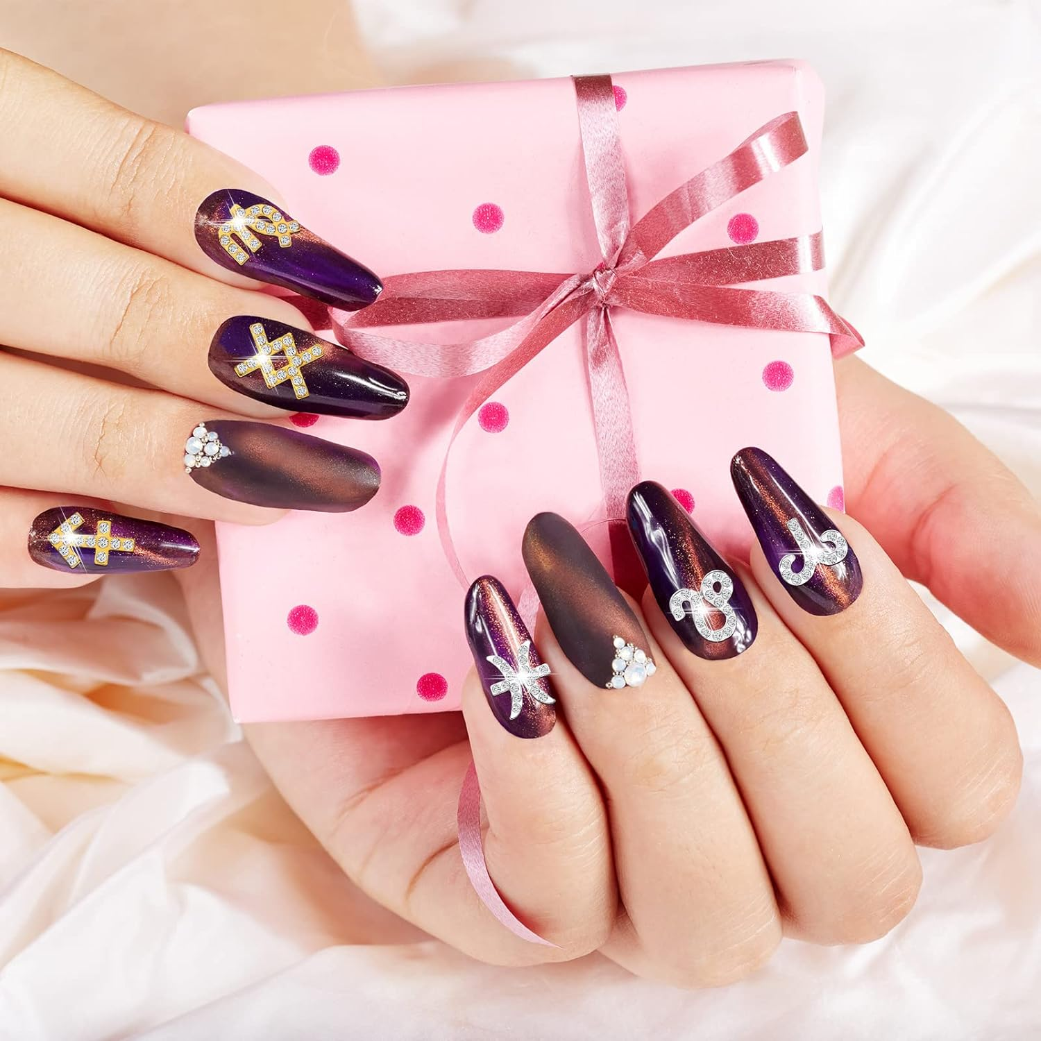 48 Pcs Zodiac Nail Charms Zodiac Sign Charms for Nails 3D Rhinestone Jewelry Nail Art Nail Charms DIY Horoscope for Jewelry Making Nail Necklace Bracelet Earrings Crafts Supplies (Gold, Silver) image number 6