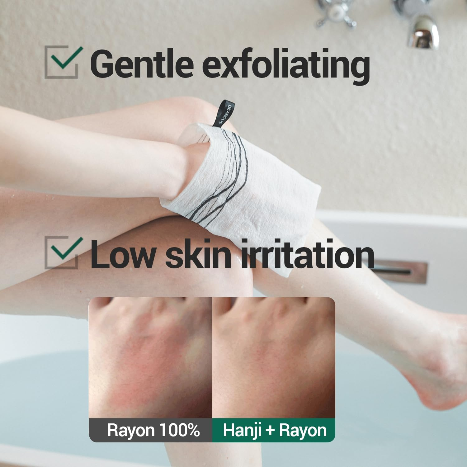 DEARCUS Korean Exfoliating Washcloth Towel 2Pcs, Hanji Bath Washcloths Mitt Scrub Body Washcloth Glove, Skin Irritation Free Korean Mulberry Bark, Reusable Soft and Gentle Scrubbing image number 2