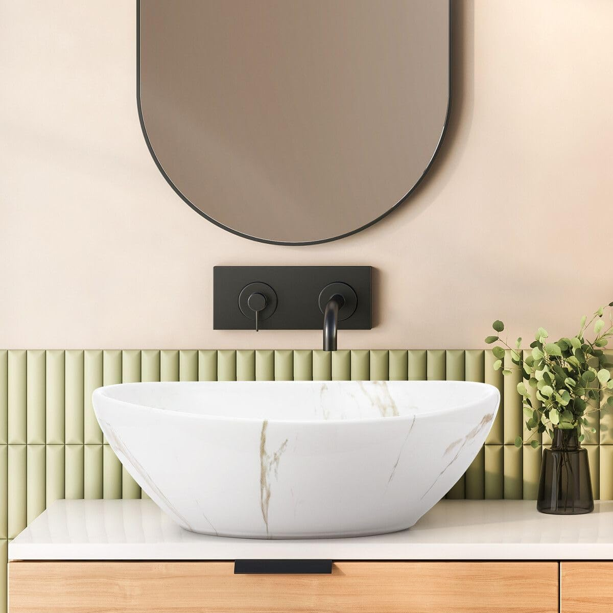 Luxsuite Oval Bathroom Sink Vanity Washing Basin Vessel Ceramic above Counter Hand Wash Bowl Toilet Countertop White