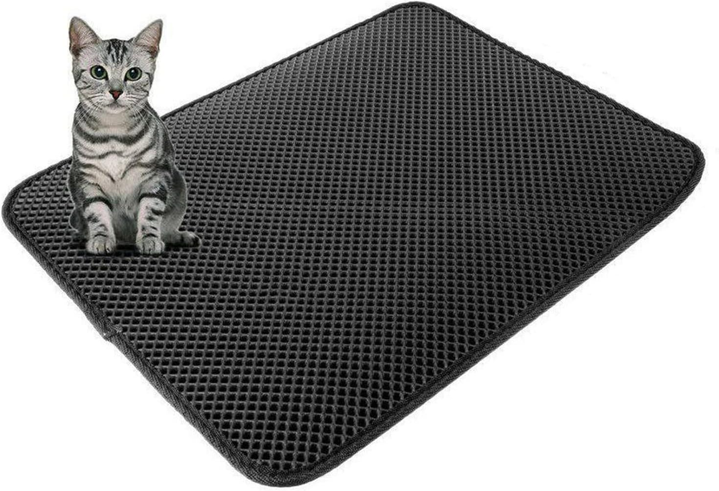 Truepal 75 X 55Cm Waterproof Double-Layer Cat Litter Mat Trapper Foldable Pad Honeycomb Black Hole Design Pet Rug Kitty Litter Trapping Mat Scatter Waterproof Control for Litter Box Carpet image number 3