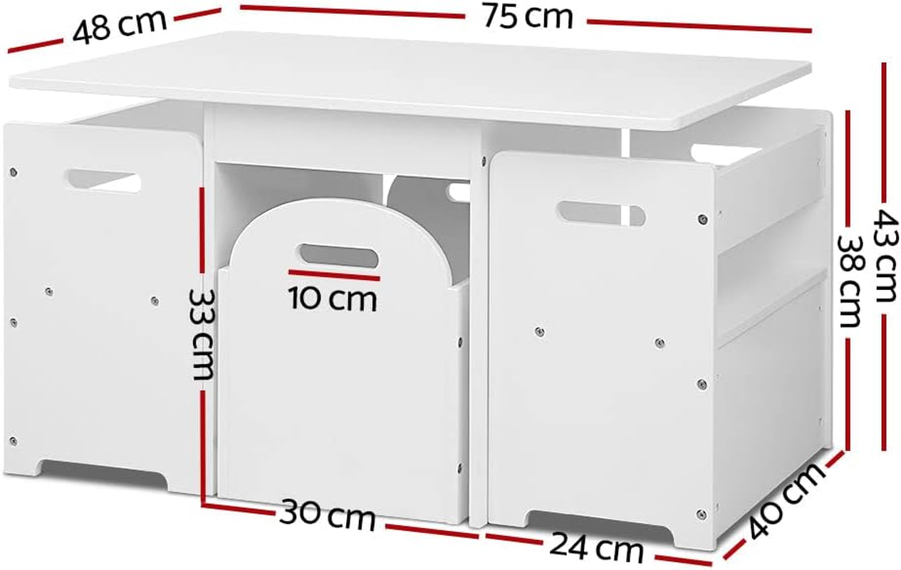 Keezi Kids Table and Chairs with Storage Box, Children Study Chair Desks Dining Tables Drawing Eating Painting Learning Activity Play Setting Home Living Room Bedroom Outdoor Furniture, Durable White image number 4