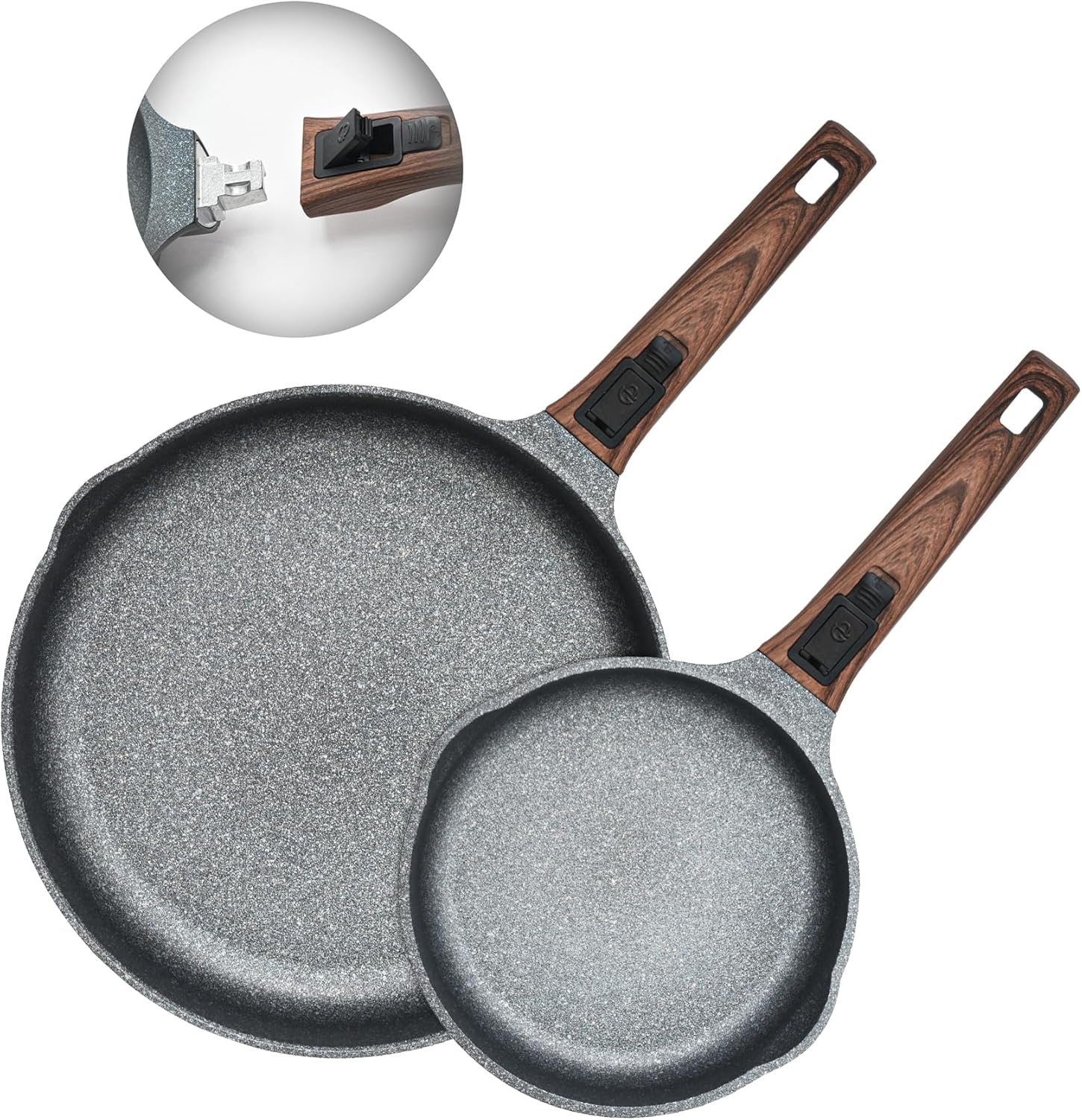 Bakoniion 24Cm and 30Cm Smart Nonstick Frying Pan Set with Removable Handles,Cast Aluminum and Anti-Scratch Skillets,Compatible with All Stovetops,Dishwasher and Oven Safe image number 5