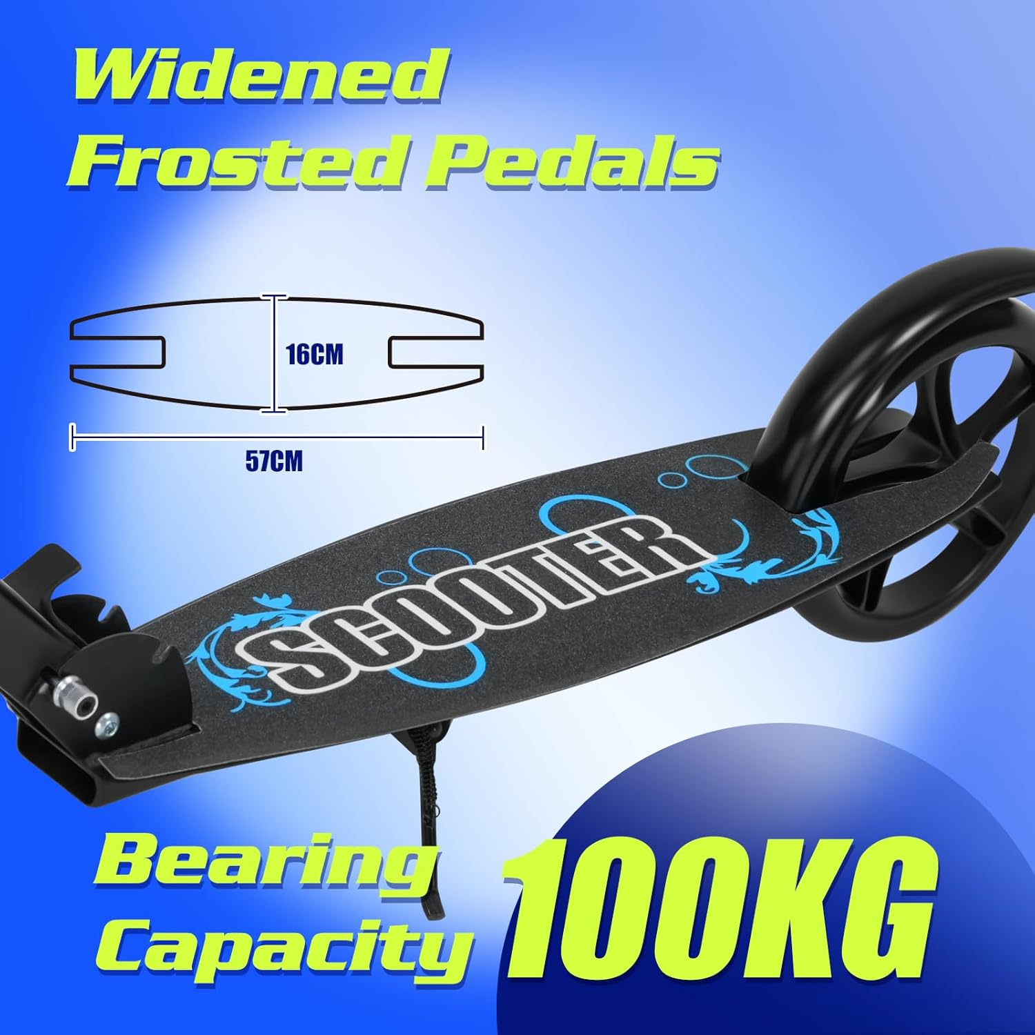 Advwin Kick Scooter Folding Scooter, 3 Adjustable Height for Ages 6+ Kid, Teens & Adults 20Cm PU Wheels Load 100Kg, Blue image number 3