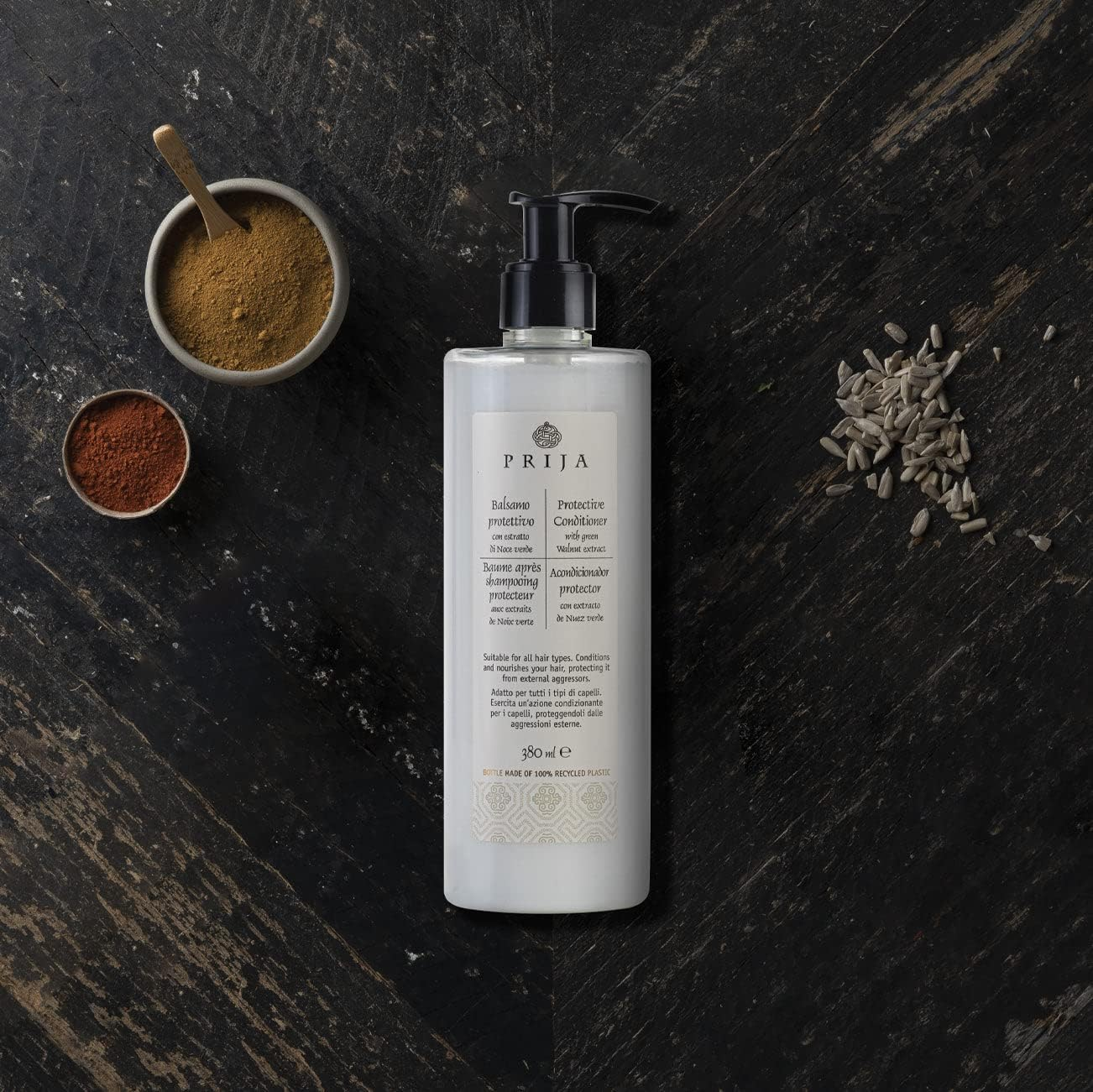 Prija Protective Hair Conditioner with Green Walnut Extract for All Hair Types, Conditions and Nourishes Hair and Protects from External Aggressors with Dispensing Pump, Vegan Friendly 380Ml image number 4