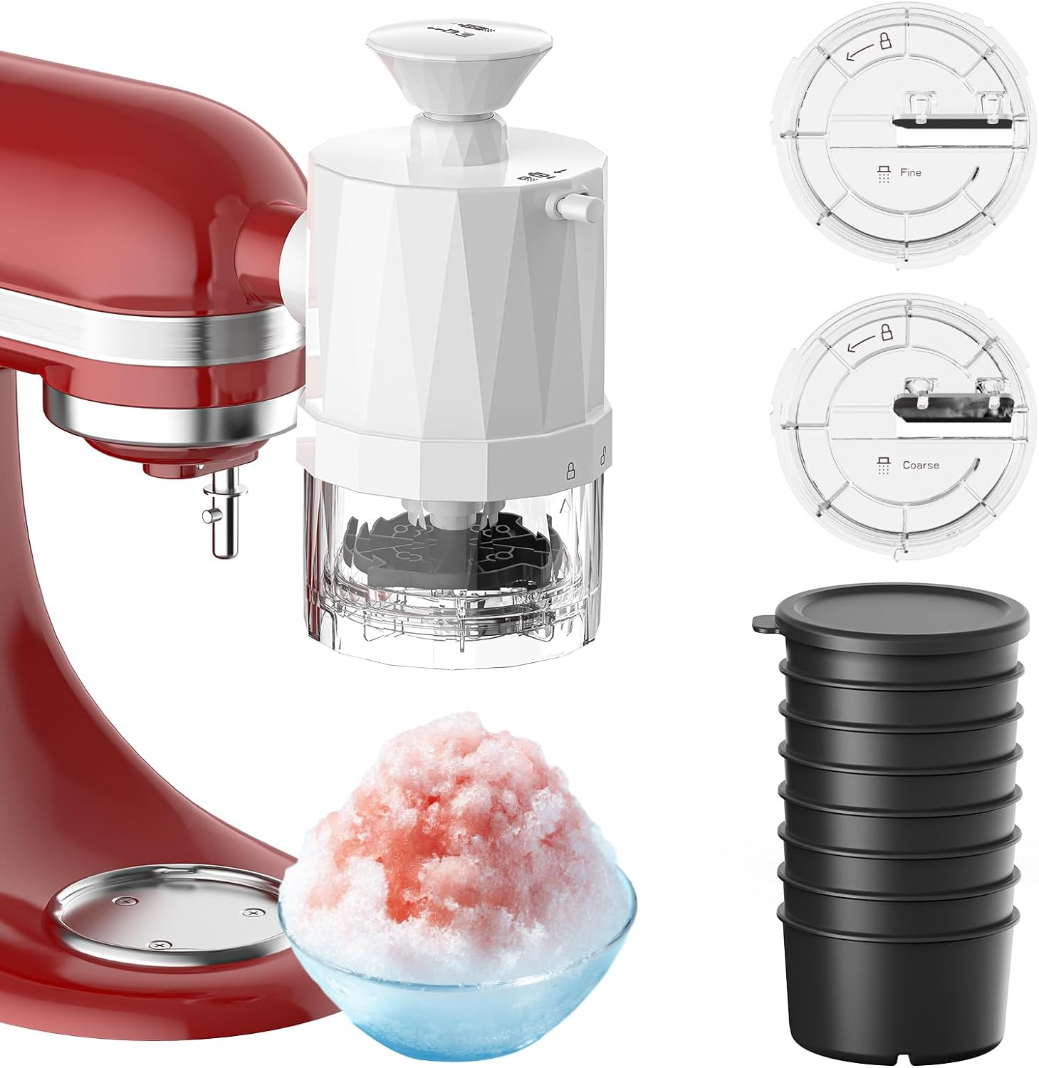 GVODE Shaved Ice Attachment for Kitchenaid Stand Mixer, as Kitchen Aid Attachment for Stand Mixer, Snow Cone Machine with 8 Ice Molds