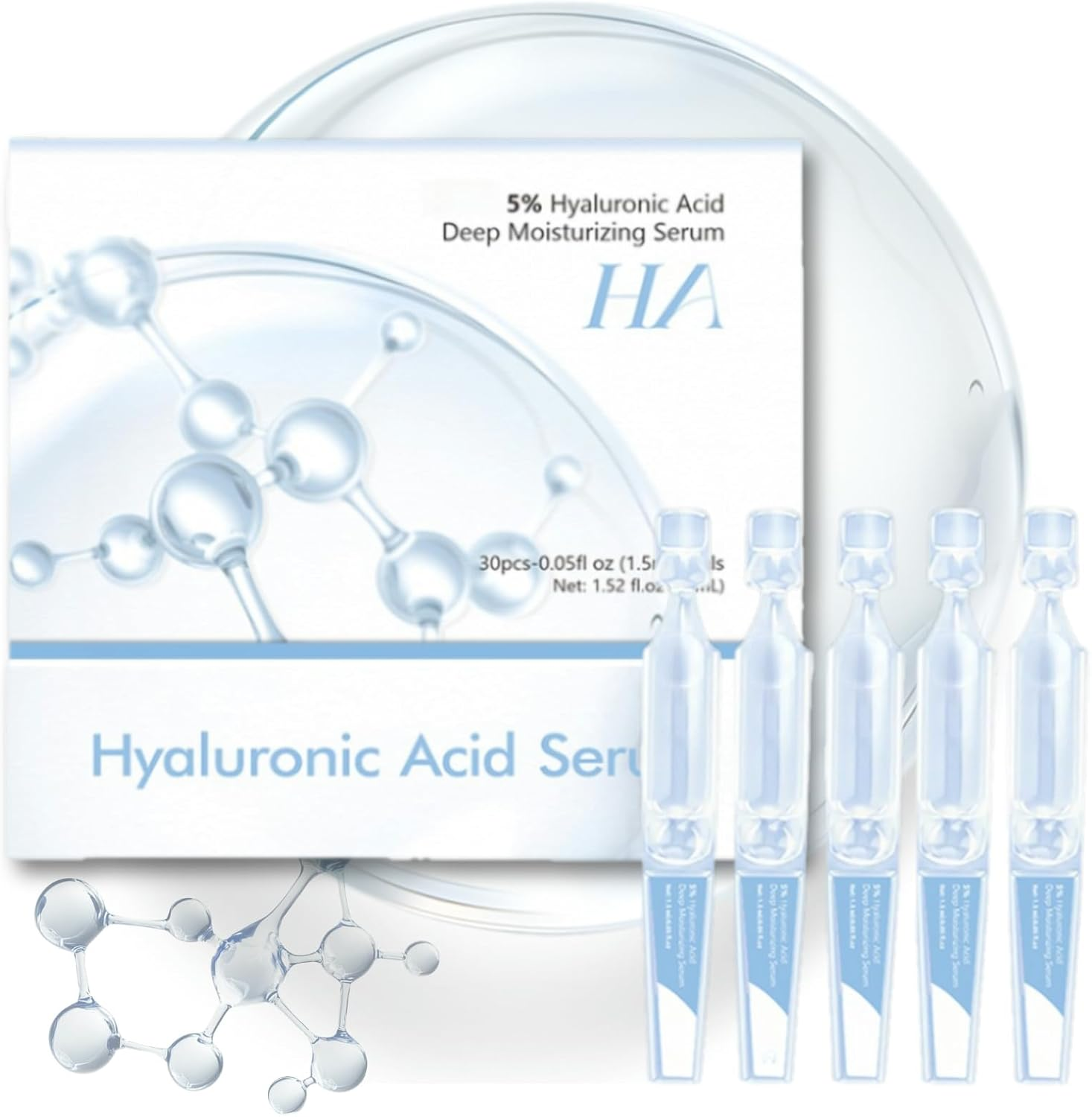 5% Hyaluronic Acid Serum, Deep Hydration & Skin Barrier Support, 30Pcs Single-Use Serums, Fast Absorbing Anti-Wrinkle Face Serum image number 1