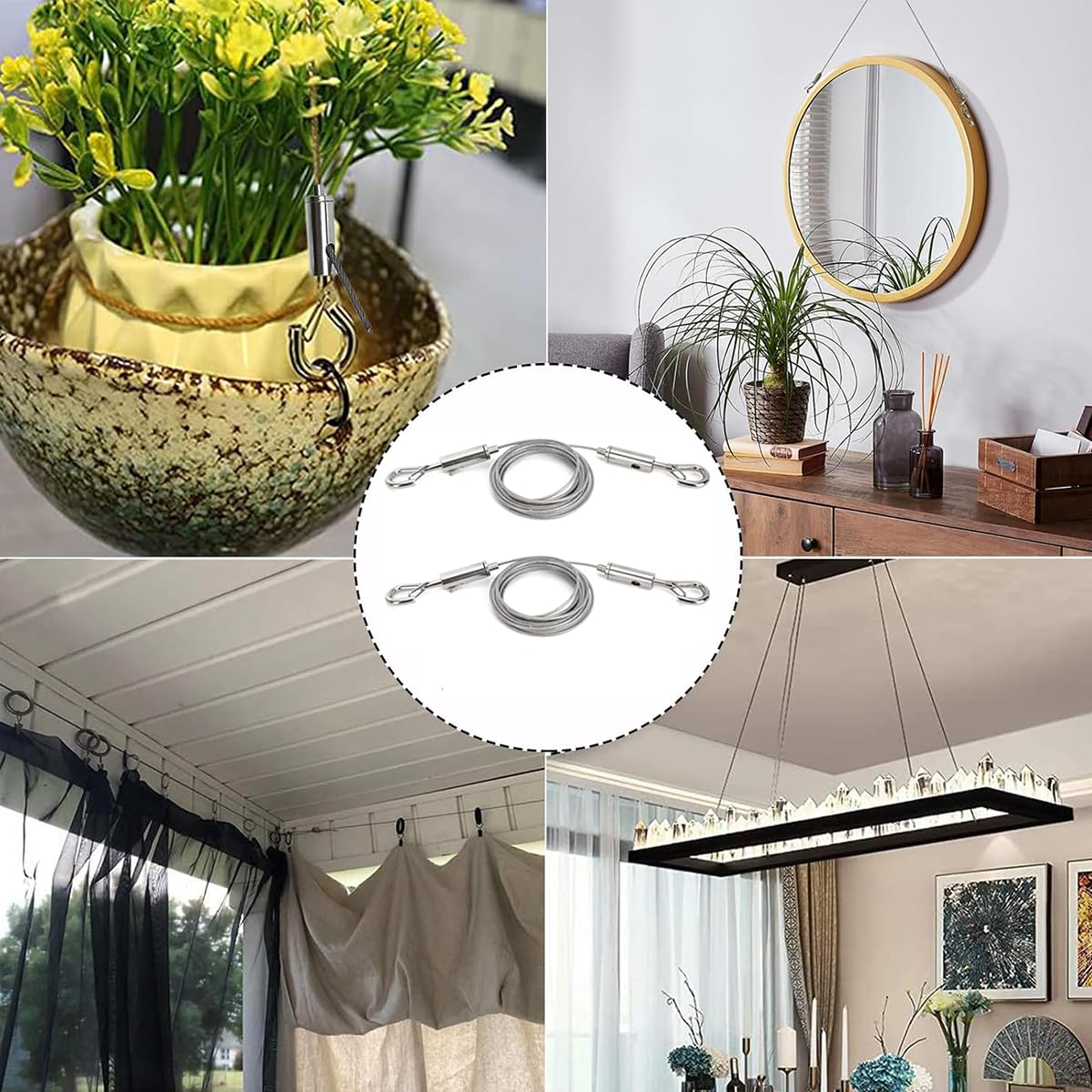 2 Pack Adjustable Picture Hanging Wire, 2M X1.5Mm Stainless Steel Wire for Hanging Mirror, Picture, Light Lamp image number 1