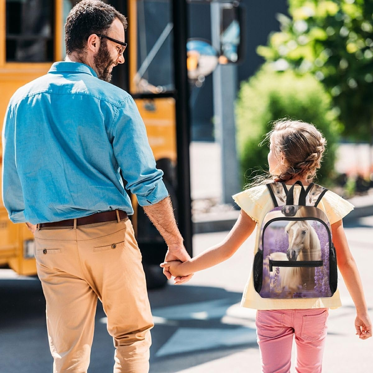 RPLIFE Horse Lavender Field Purple Toddler Girl Backpack with Name Tag, Travel Bookbag, 3-8 Years image number 5