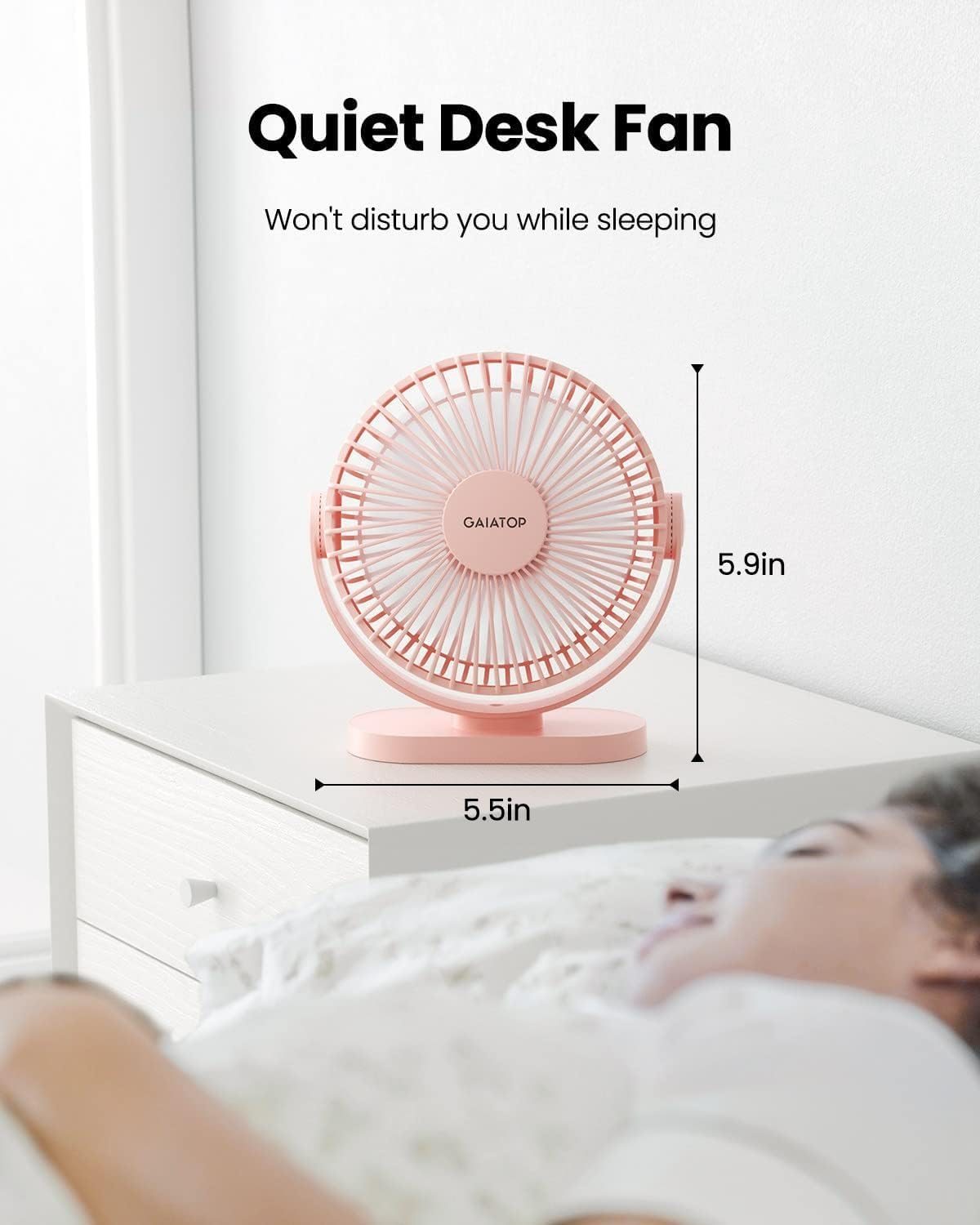Gaiatop USB Desk Fan, 5.5 Inch Small Quiet Powerful 3 Speeds 90&deg; Rotate, Personal Mini Portable Desktop Table Fans, Cooling for Home Office Car Travel Indoor Outdoor Pink image number 5