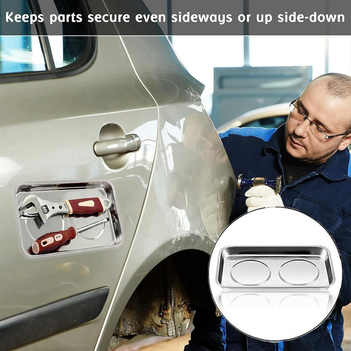 AIMALL Stainless Steel Magnetic Tool Tray &ndash; Rectangular Magnetic Parts Bowl for Screw and Nut Storage, Durable 5.8X2.6In Hardware Organizer Plate for Garage and Workshop image number 2