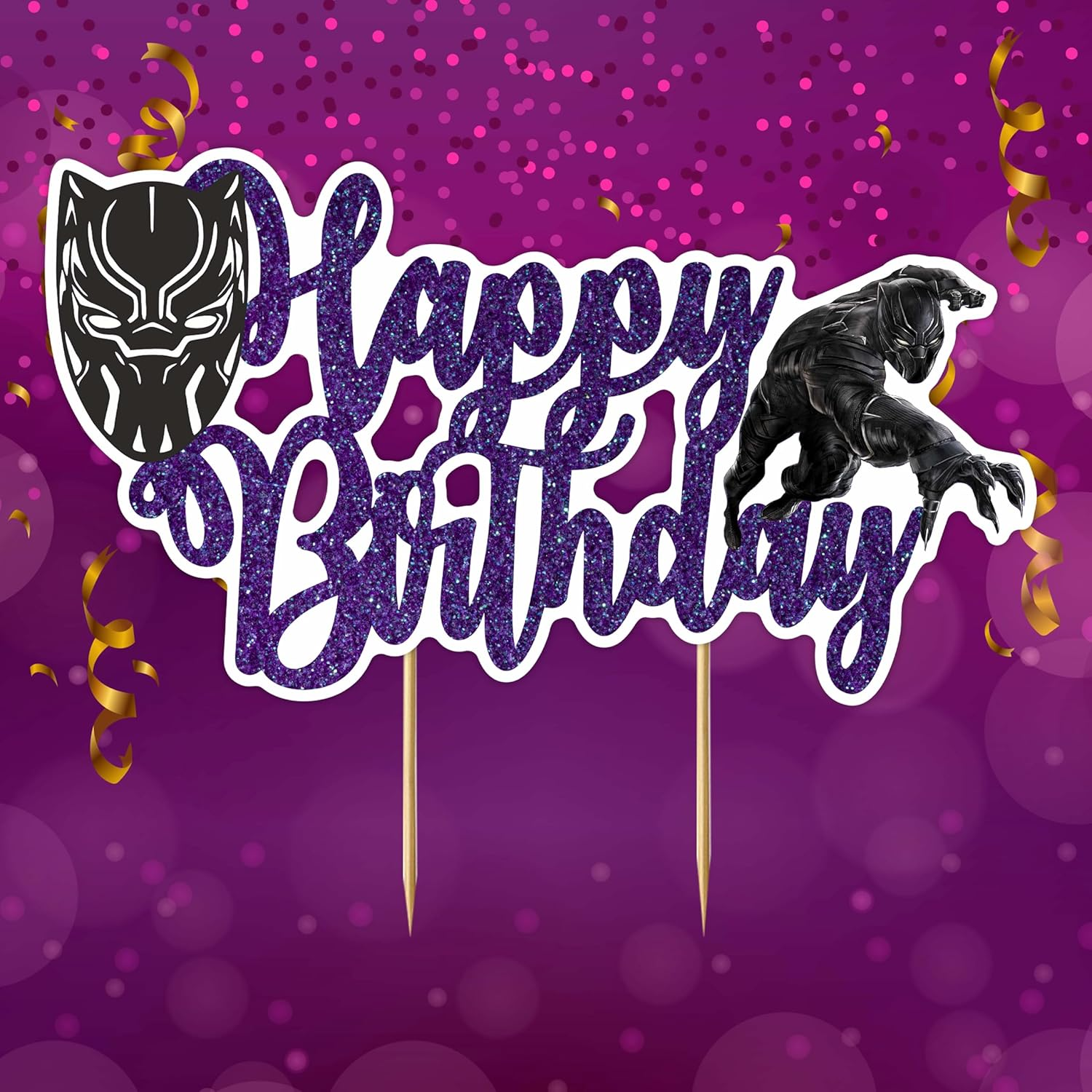 Blck Pnthr Happy Birthday Cake Topper | Black Panther Theme &ndash; Birthday Party Decoration &ndash; Durable & Easy to Use &ndash; Perfect for Celebrations image number 6