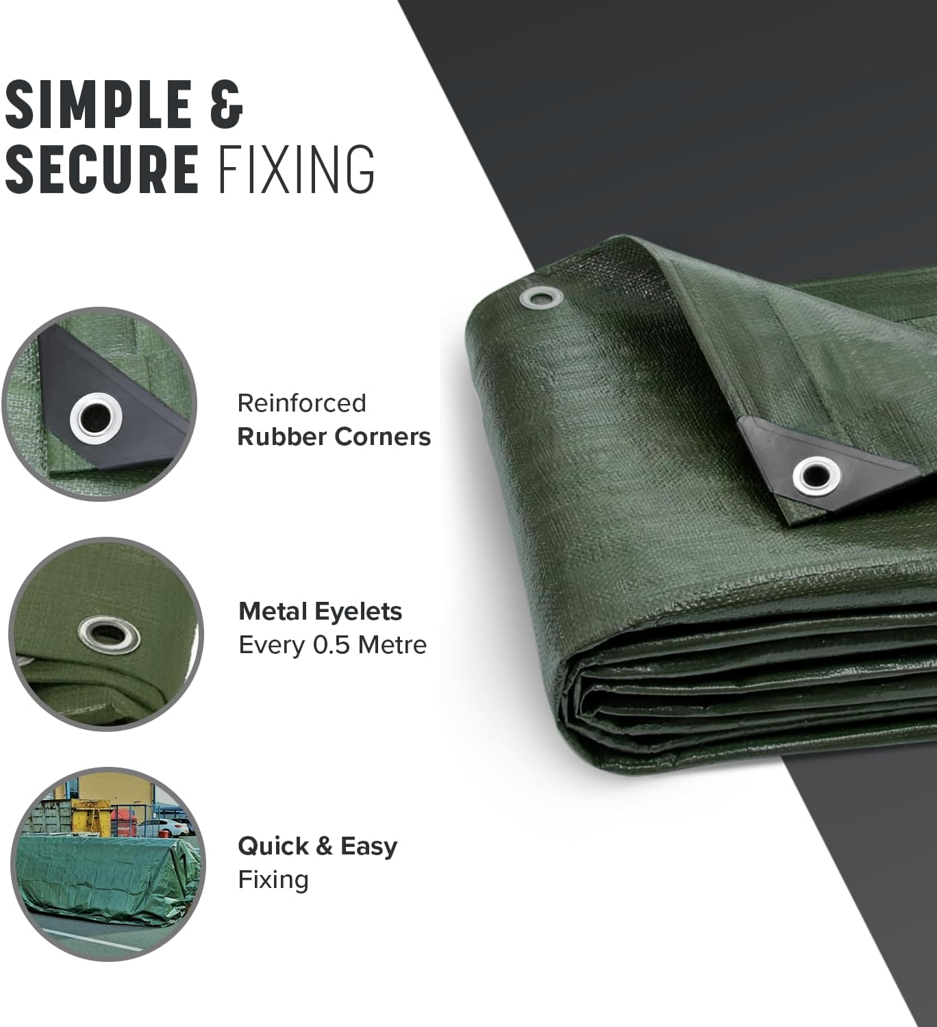 Keplin 2X3M Waterproof Tarpaulin Cover Sheet 90GSM, Heavy Duty, Mould-Resistant, Easy to Wash - PE Material, Reinforced Edges with Metal Eyelets, Green image number 5