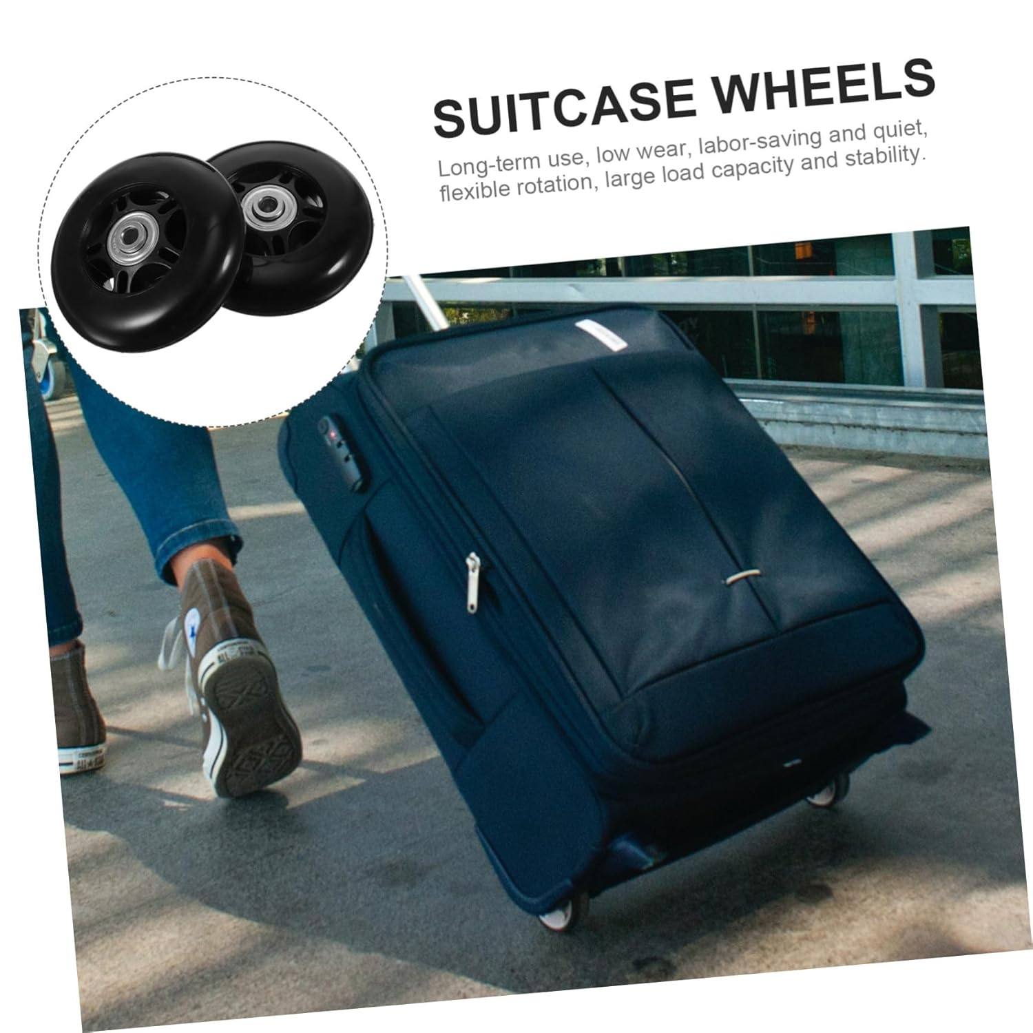 CIYODO Luggage Suitcase Replacement Rubber Swivel Wheels Set 80X6X24Mm with Detachable Casters &ndash; Travel Trolley Wheel Repair Kit for Smooth Rolling image number 6